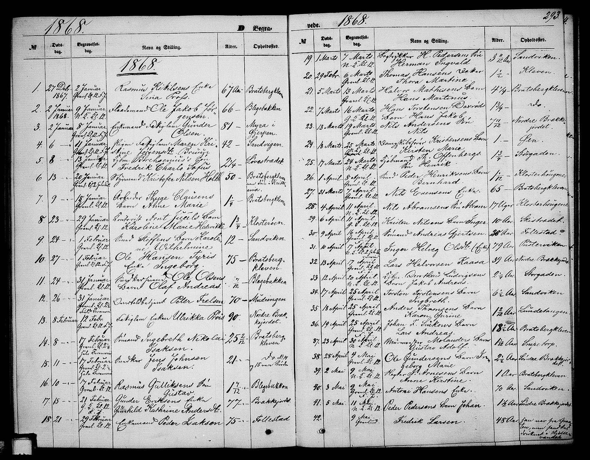 Skien kirkebøker, AV/SAKO-A-302/G/Ga/L0005: Parish register (copy) no. 5, 1868-1880, p. 293