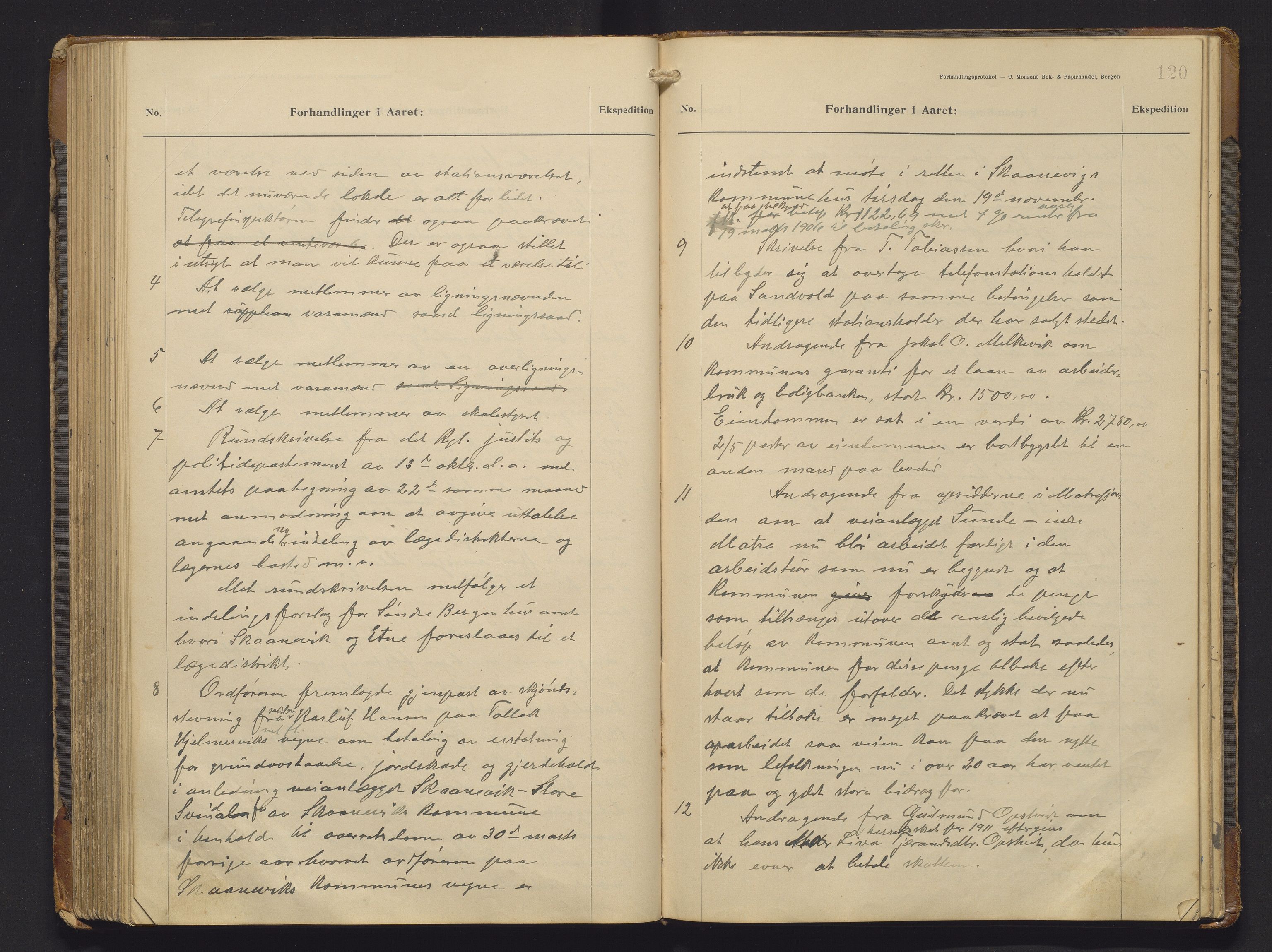 Skånevik kommune. Formannskapet, IKAH/1212-021/A/Aa/L0006: Møtebok for Skånevik formannskap og heradsstyre, 1908-1913, p. 120