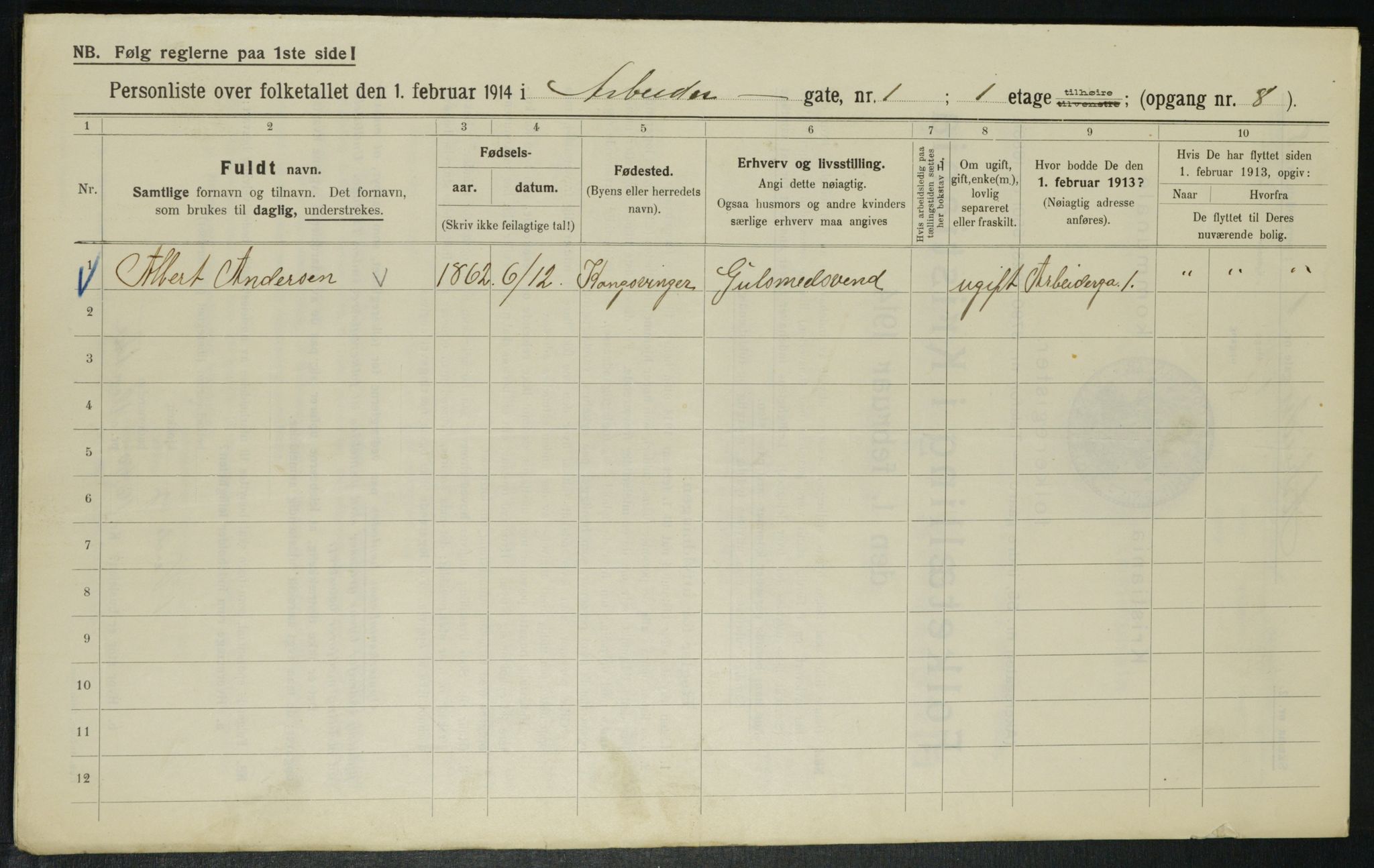 OBA, Municipal Census 1914 for Kristiania, 1914, p. 1488