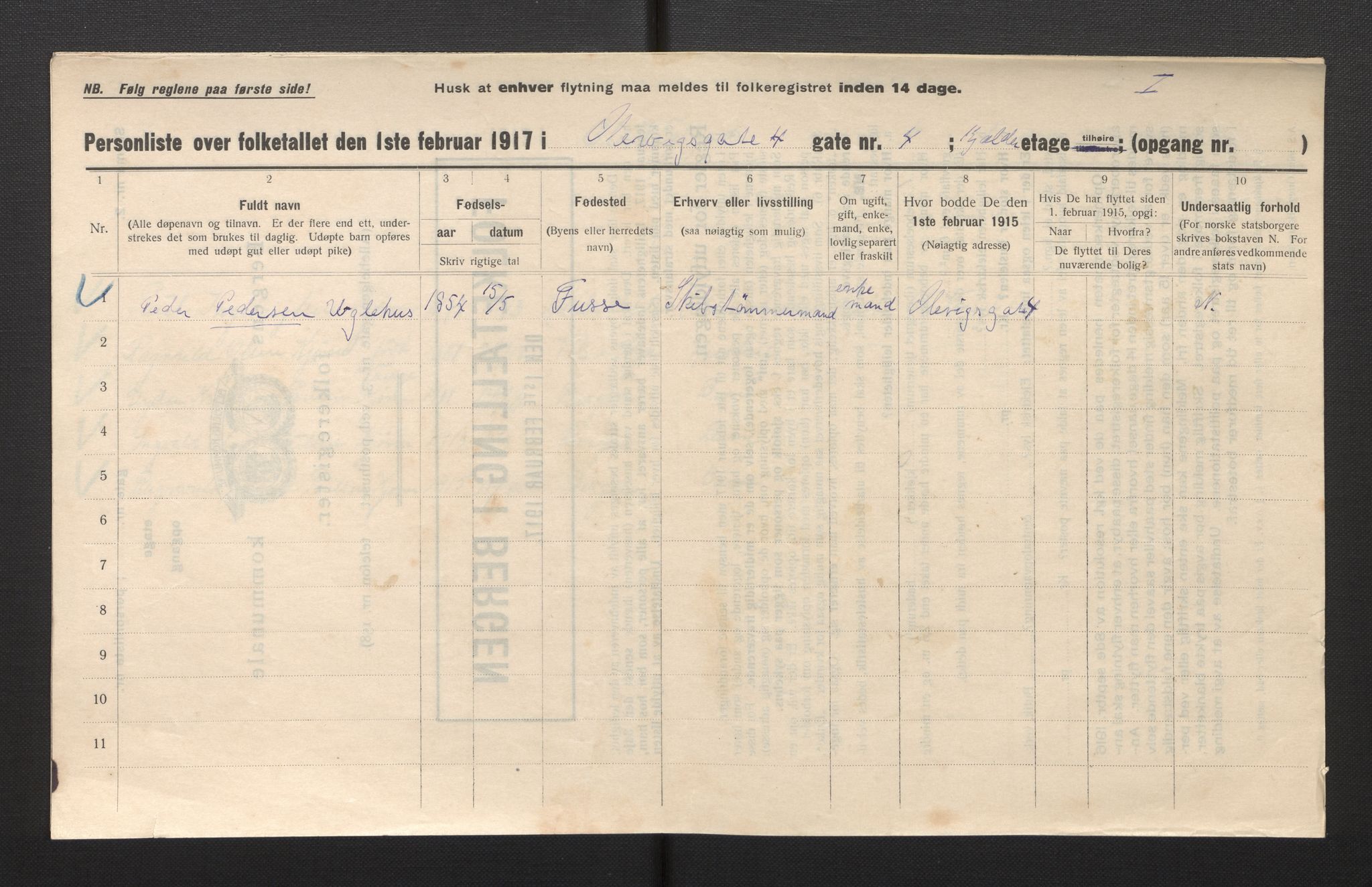 SAB, Municipal Census 1917 for Bergen, 1917, p. 29419