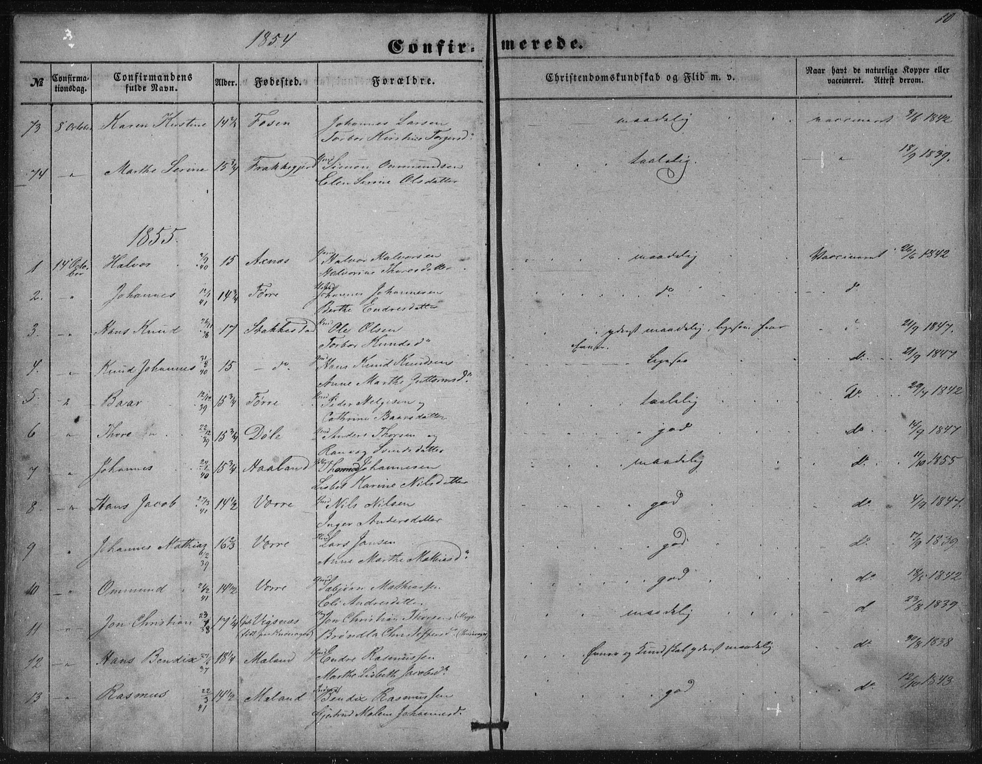 Avaldsnes sokneprestkontor, SAST/A -101851/H/Ha/Haa/L0009: Parish register (official) no. A 9, 1853-1865, p. 10