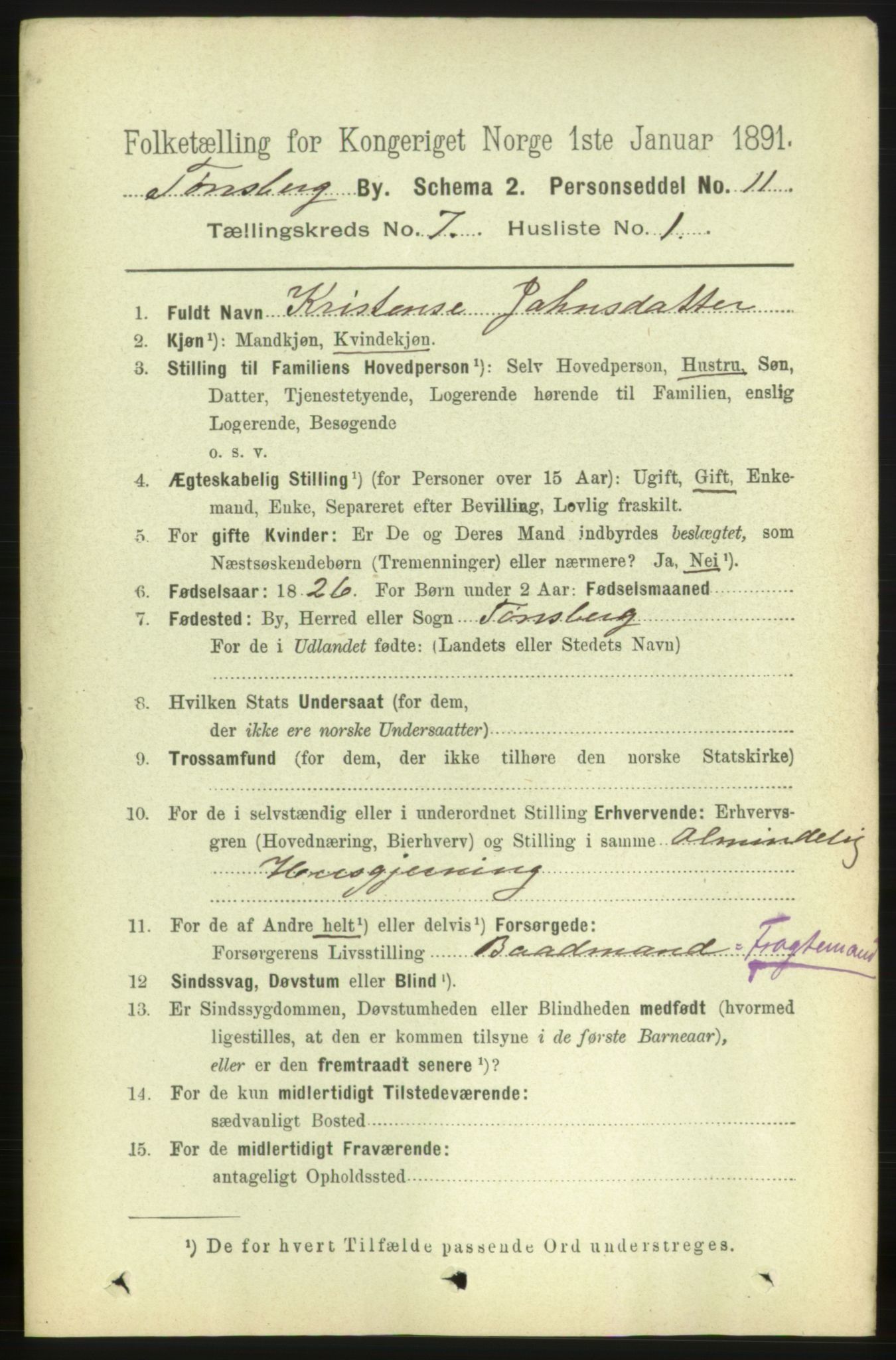 RA, 1891 census for 0705 Tønsberg, 1891, p. 2725