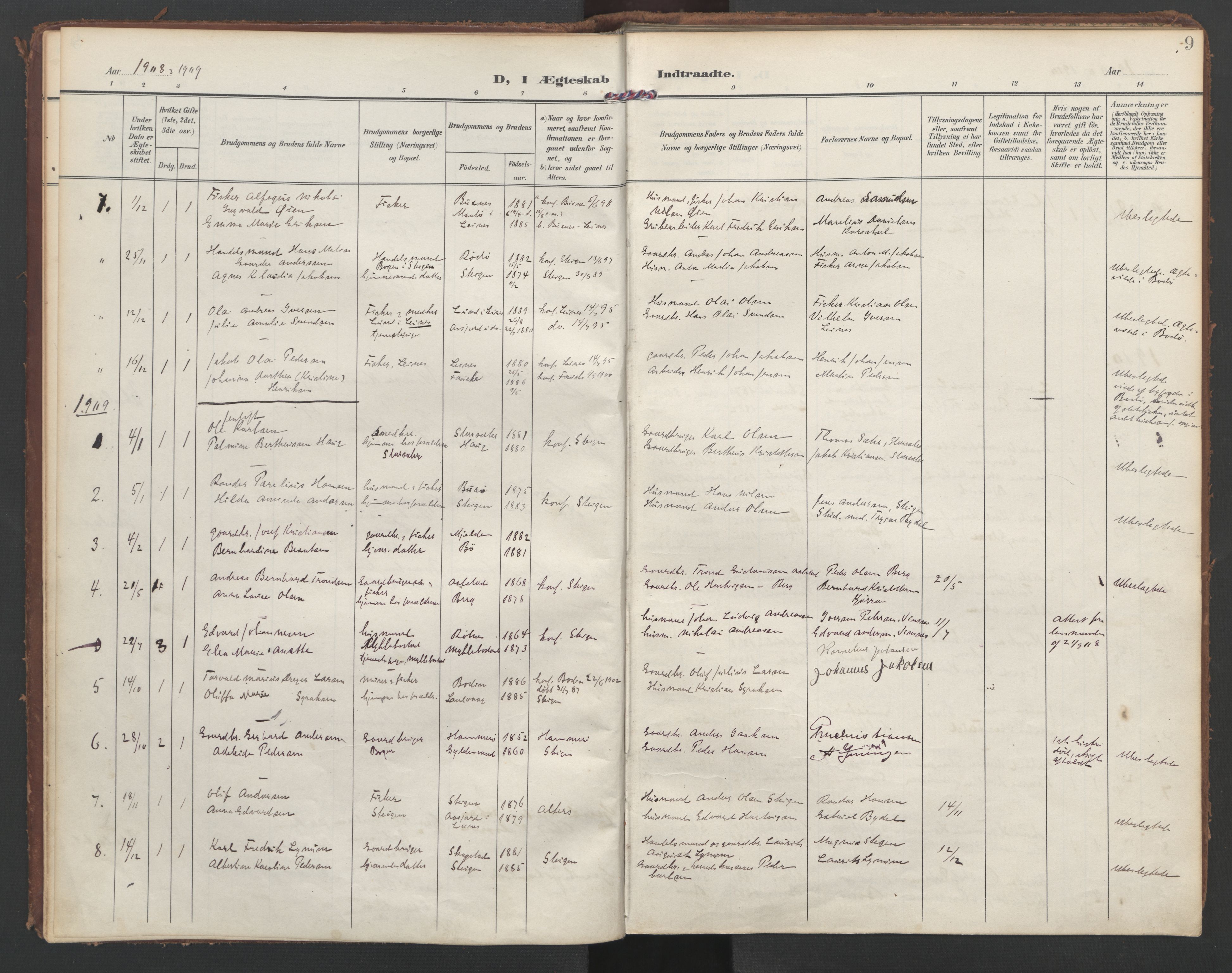 Ministerialprotokoller, klokkerbøker og fødselsregistre - Nordland, SAT/A-1459/855/L0806: Parish register (official) no. 855A14, 1906-1922, p. 9