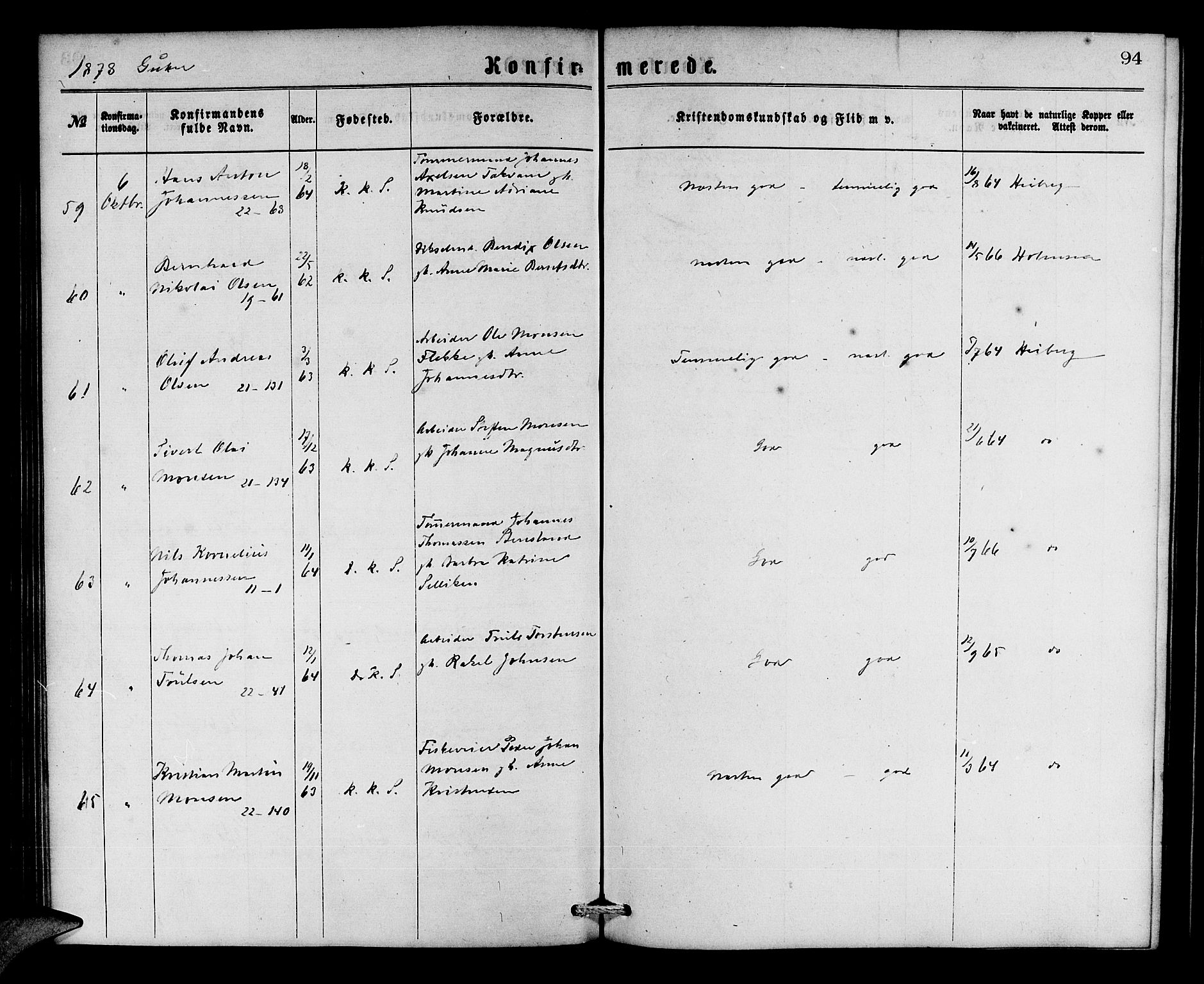 Korskirken sokneprestembete, AV/SAB-A-76101/H/Hab: Parish register (copy) no. C 2, 1869-1879, p. 94