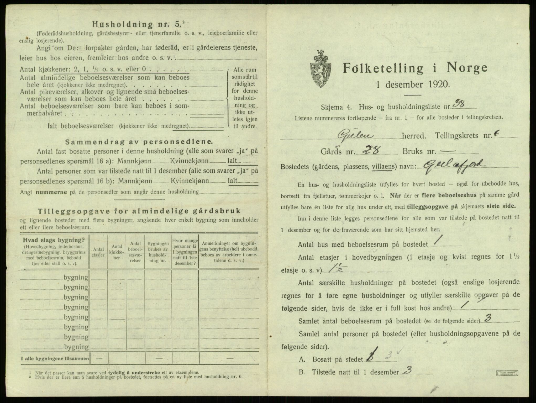 SAB, 1920 census for Gulen, 1920, p. 399