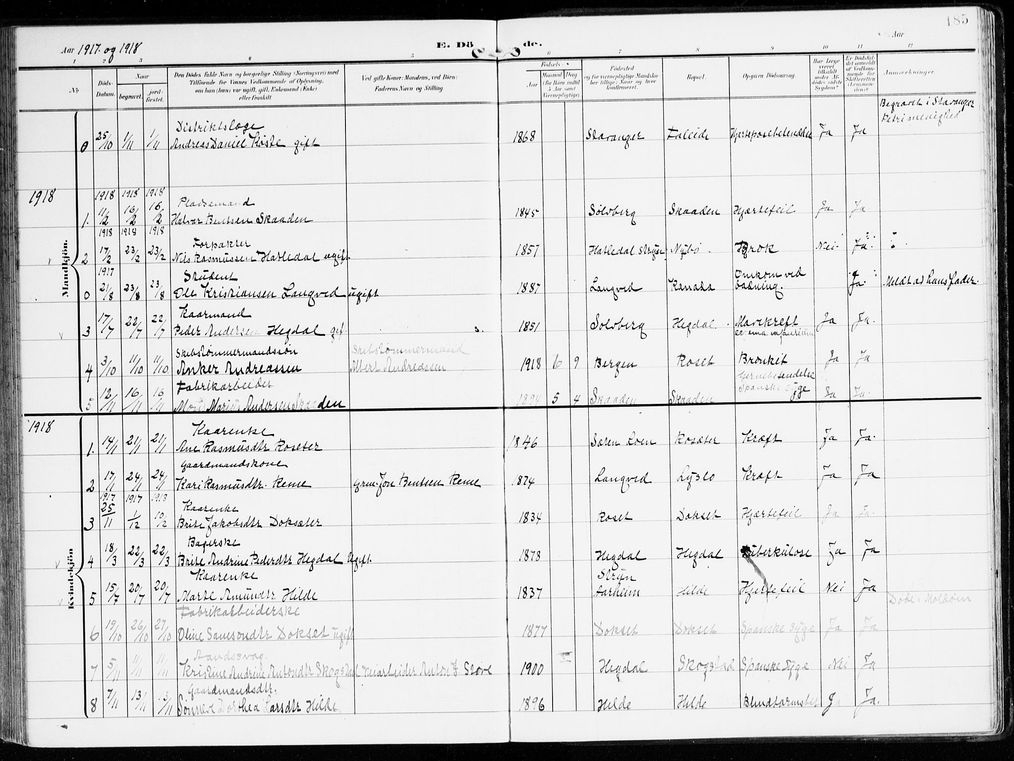 Innvik sokneprestembete, AV/SAB-A-80501: Parish register (official) no. B 2, 1903-1929, p. 185