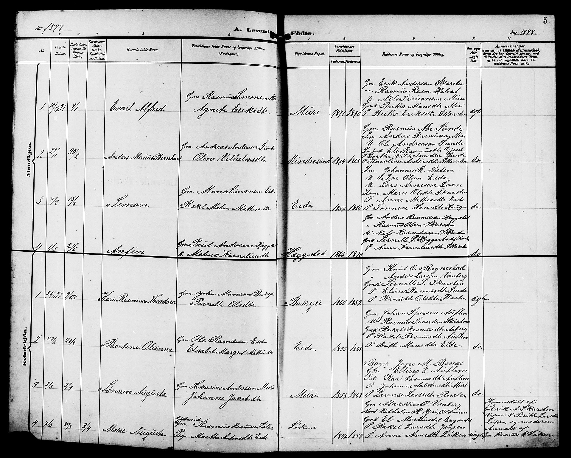 Innvik sokneprestembete, AV/SAB-A-80501: Parish register (copy) no. B 4, 1898-1916, p. 5