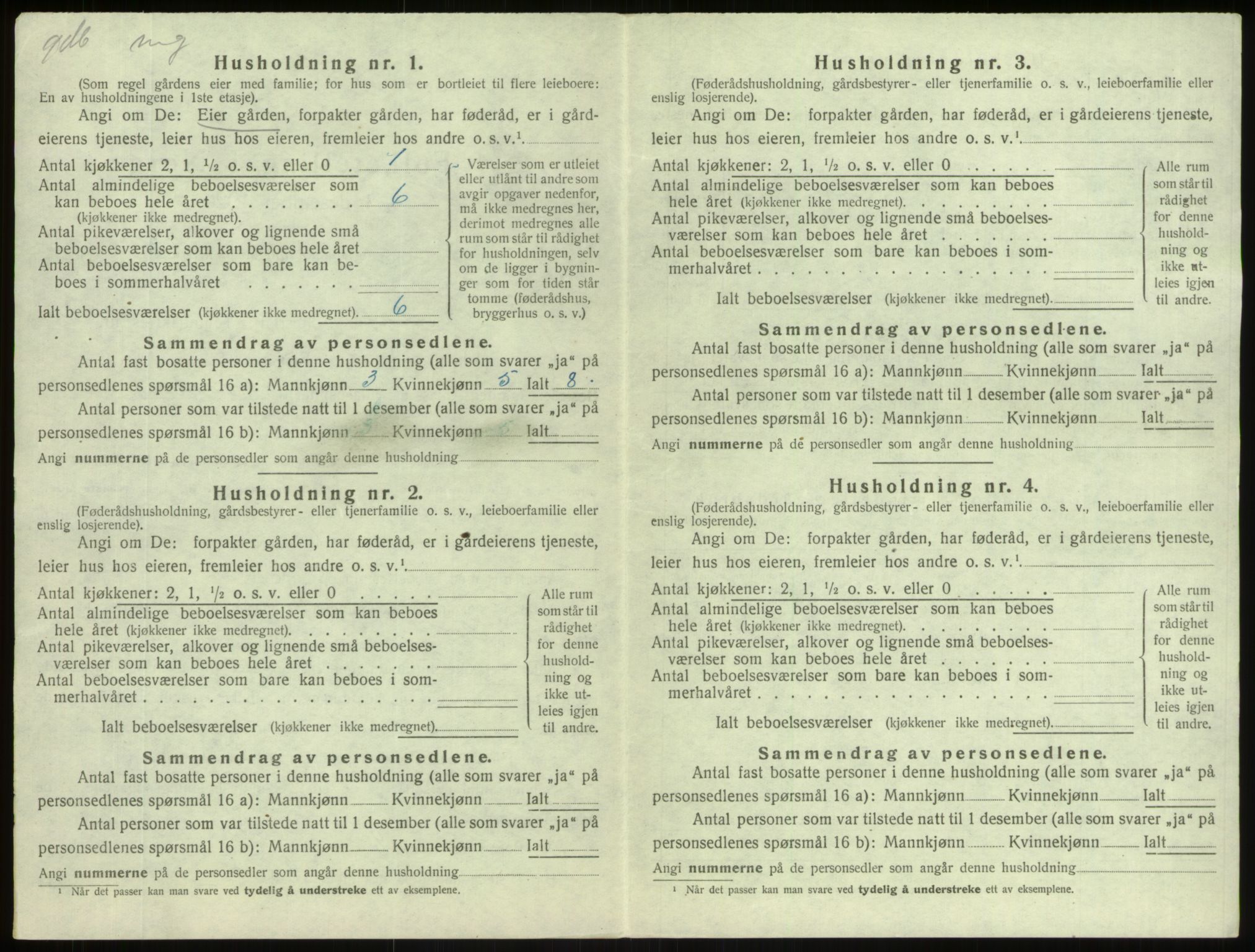 SAB, 1920 census for Årdal, 1920, p. 442