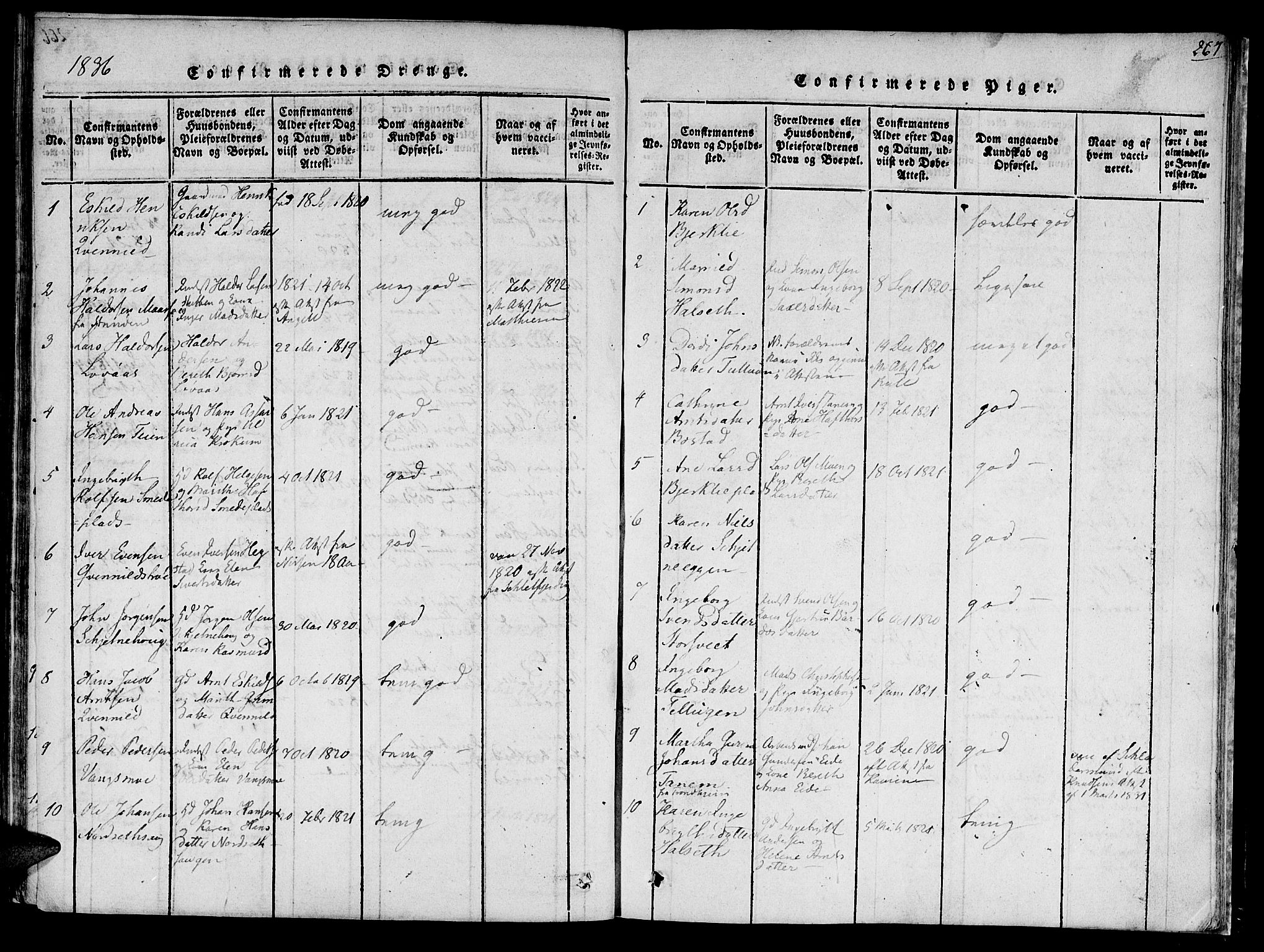 Ministerialprotokoller, klokkerbøker og fødselsregistre - Sør-Trøndelag, SAT/A-1456/618/L0439: Parish register (official) no. 618A04 /1, 1816-1843, p. 267