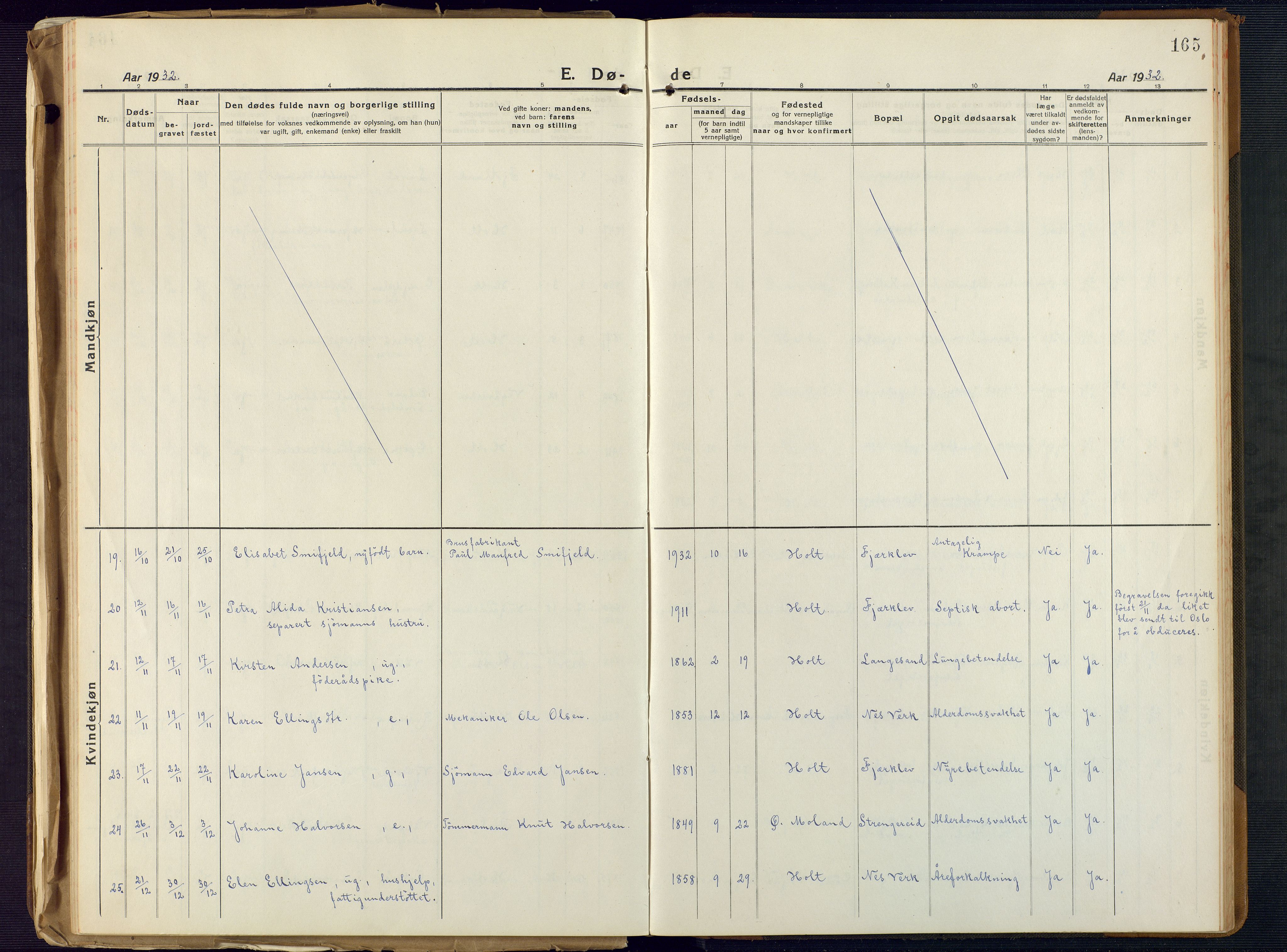 Holt sokneprestkontor, AV/SAK-1111-0021/F/Fb/L0012: Parish register (copy) no. B 12, 1919-1944, p. 165