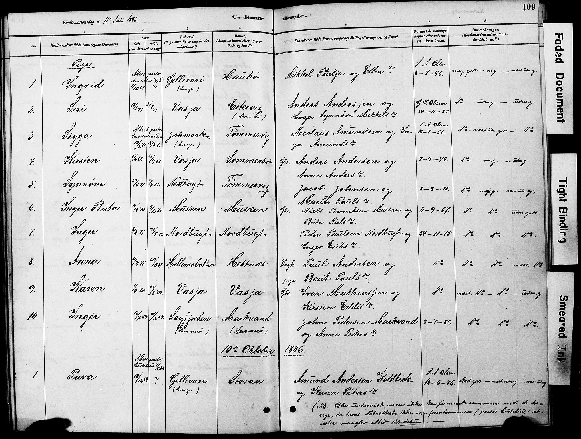 Ministerialprotokoller, klokkerbøker og fødselsregistre - Nordland, AV/SAT-A-1459/861/L0875: Parish register (copy) no. 861C01, 1879-1887, p. 109