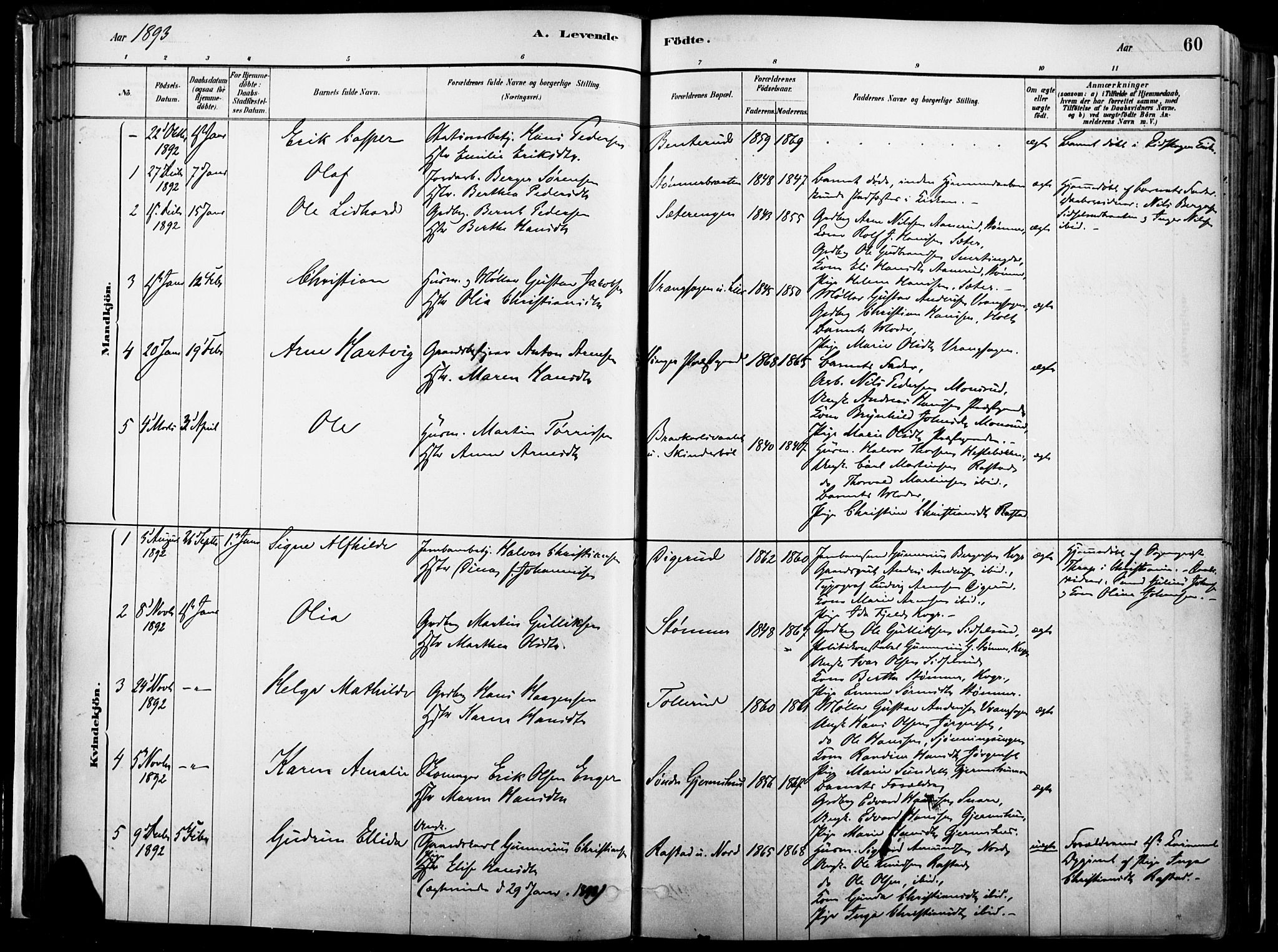 Vinger prestekontor, SAH/PREST-024/H/Ha/Haa/L0014: Parish register (official) no. 14, 1881-1900, p. 60
