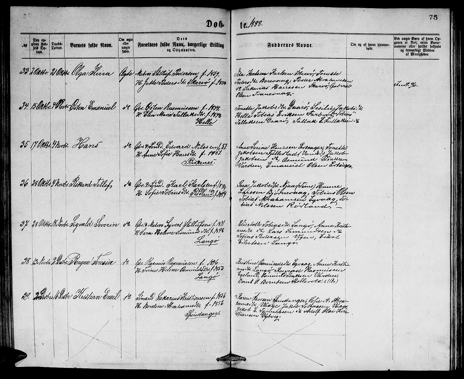 Herad sokneprestkontor, SAK/1111-0018/F/Fb/Fbb/L0003: Parish register (copy) no. B 3, 1872-1889, p. 75