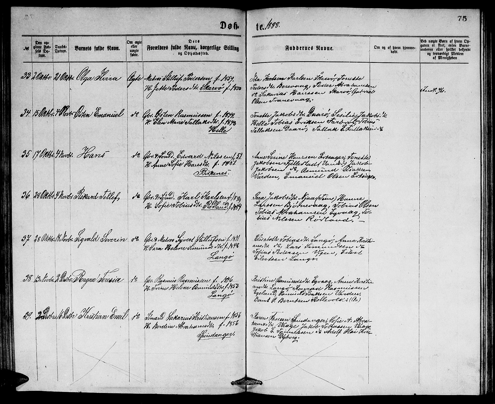 Herad sokneprestkontor, AV/SAK-1111-0018/F/Fb/Fbb/L0003: Parish register (copy) no. B 3, 1872-1889, p. 75