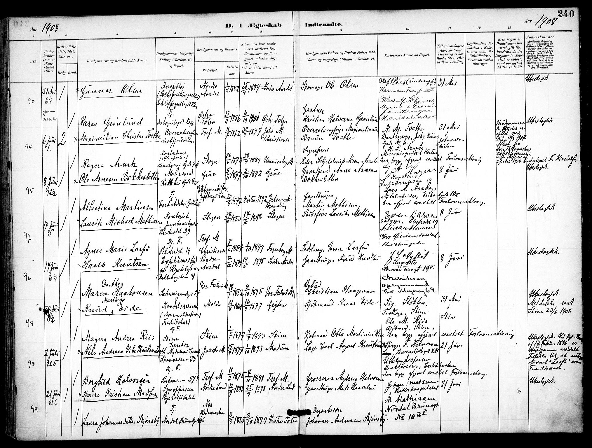 Trefoldighet prestekontor Kirkebøker, SAO/A-10882/F/Fc/L0005: Parish register (official) no. III 5, 1900-1908, p. 240