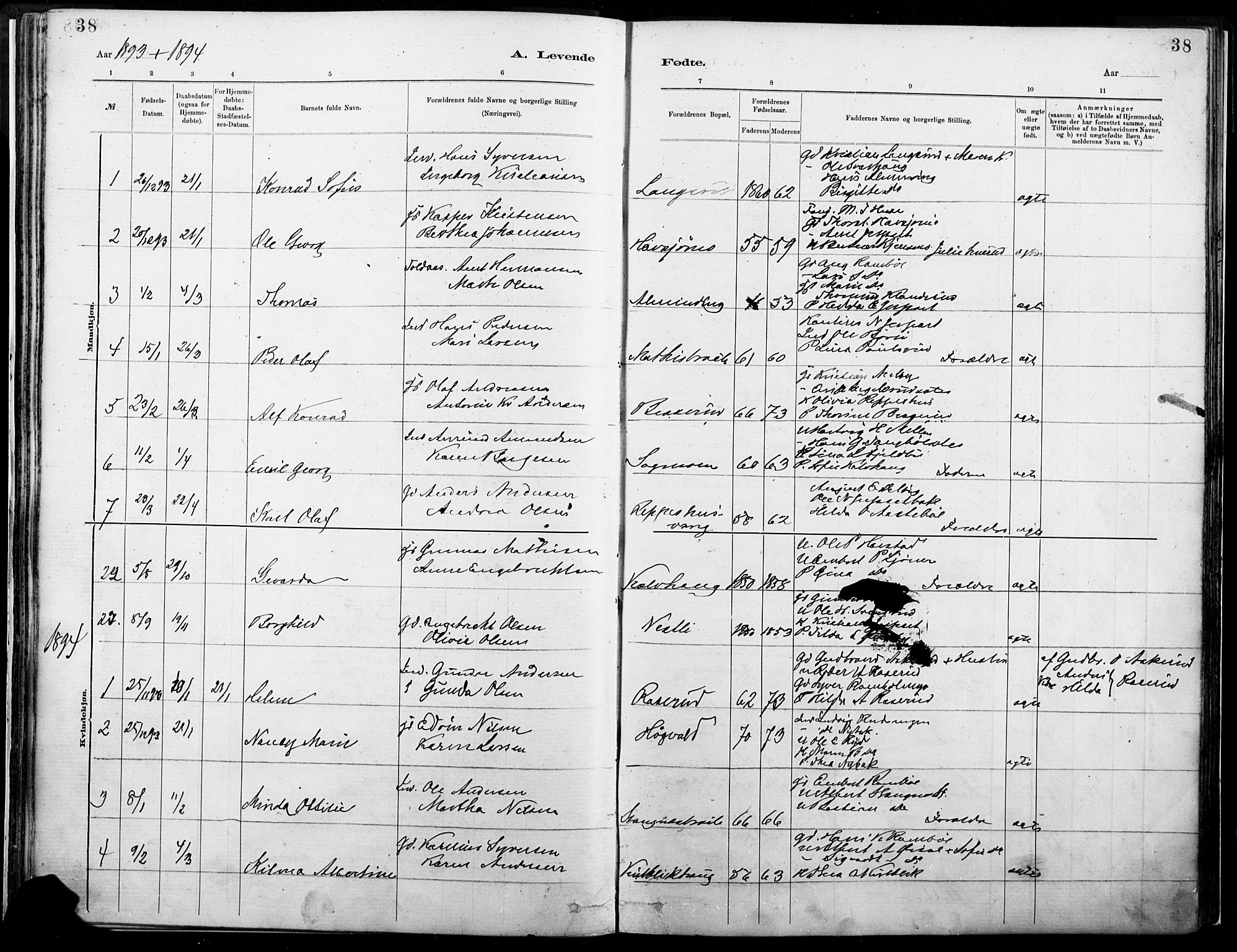 Eidskog prestekontor, SAH/PREST-026/H/Ha/Haa/L0004: Parish register (official) no. 4, 1884-1897, p. 38