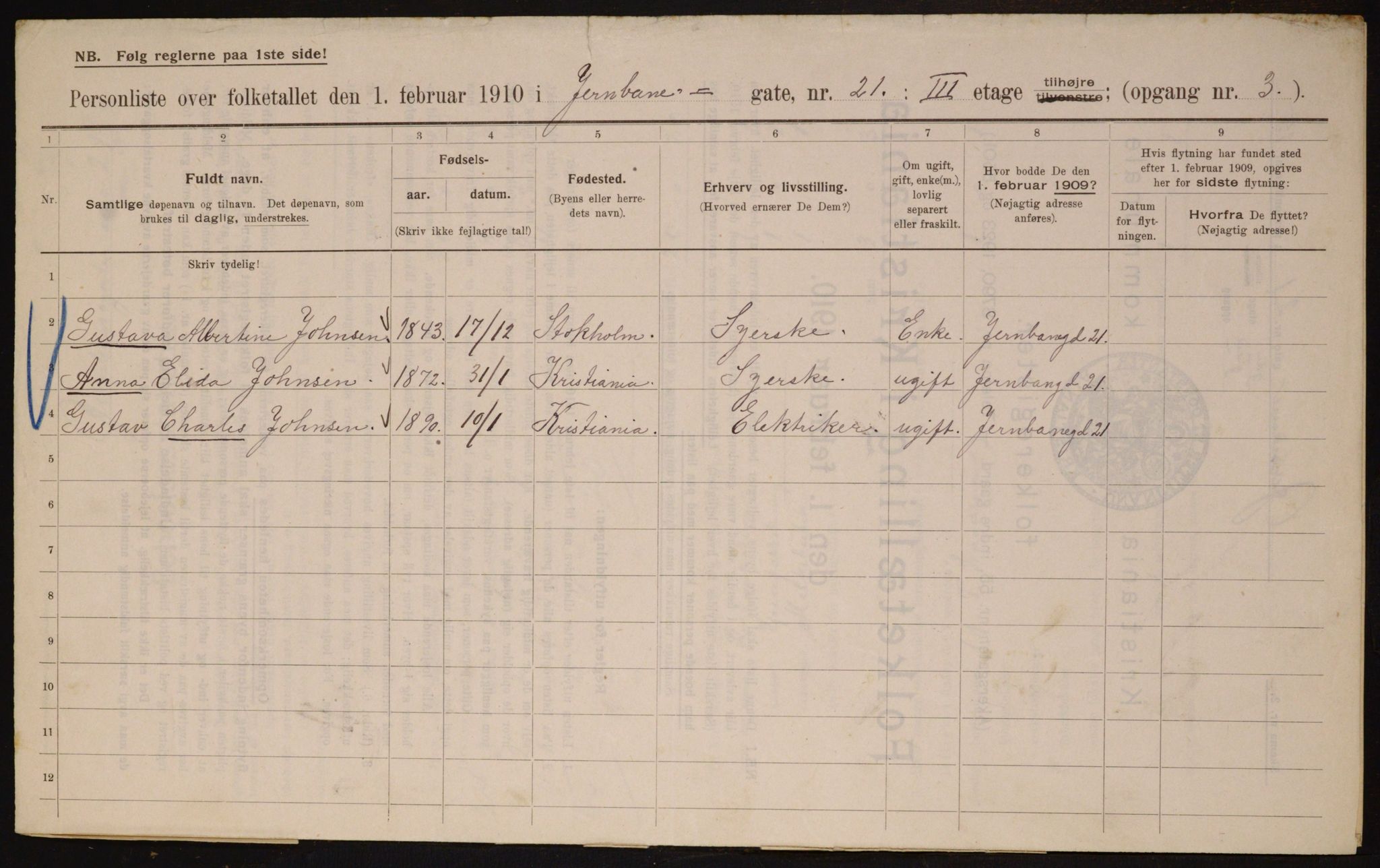 OBA, Municipal Census 1910 for Kristiania, 1910, p. 45593