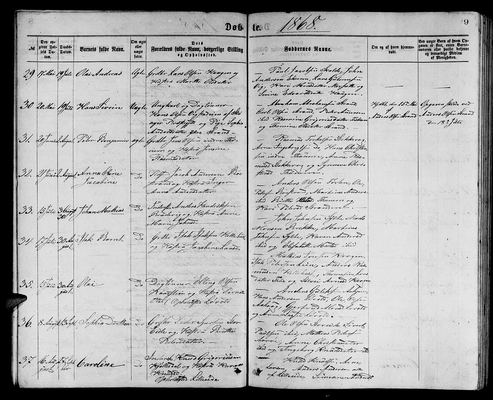 Ministerialprotokoller, klokkerbøker og fødselsregistre - Møre og Romsdal, SAT/A-1454/501/L0016: Parish register (copy) no. 501C02, 1868-1884, p. 9