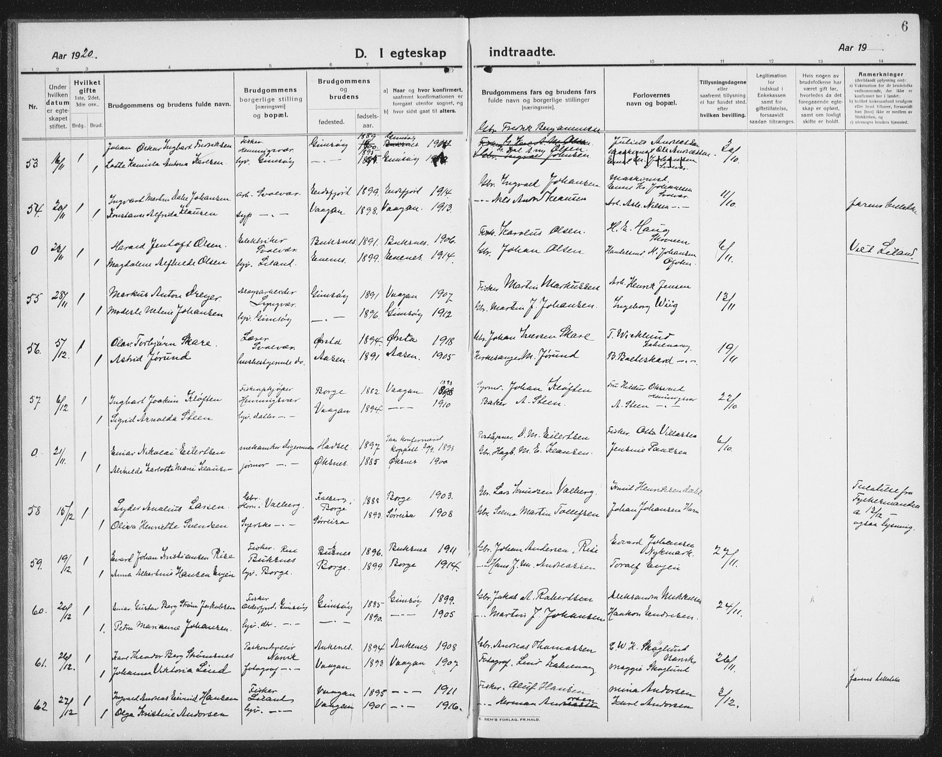 Ministerialprotokoller, klokkerbøker og fødselsregistre - Nordland, AV/SAT-A-1459/874/L1082: Parish register (copy) no. 874C11, 1920-1939, p. 6