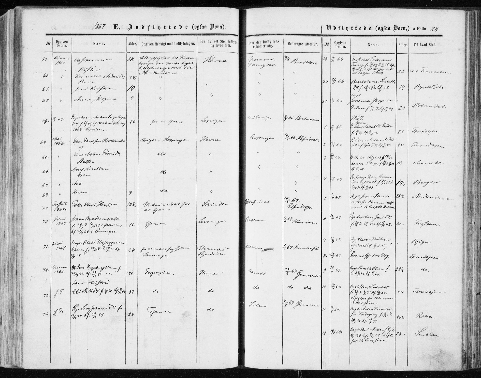 Ministerialprotokoller, klokkerbøker og fødselsregistre - Sør-Trøndelag, SAT/A-1456/634/L0531: Parish register (official) no. 634A07, 1861-1870, p. 24