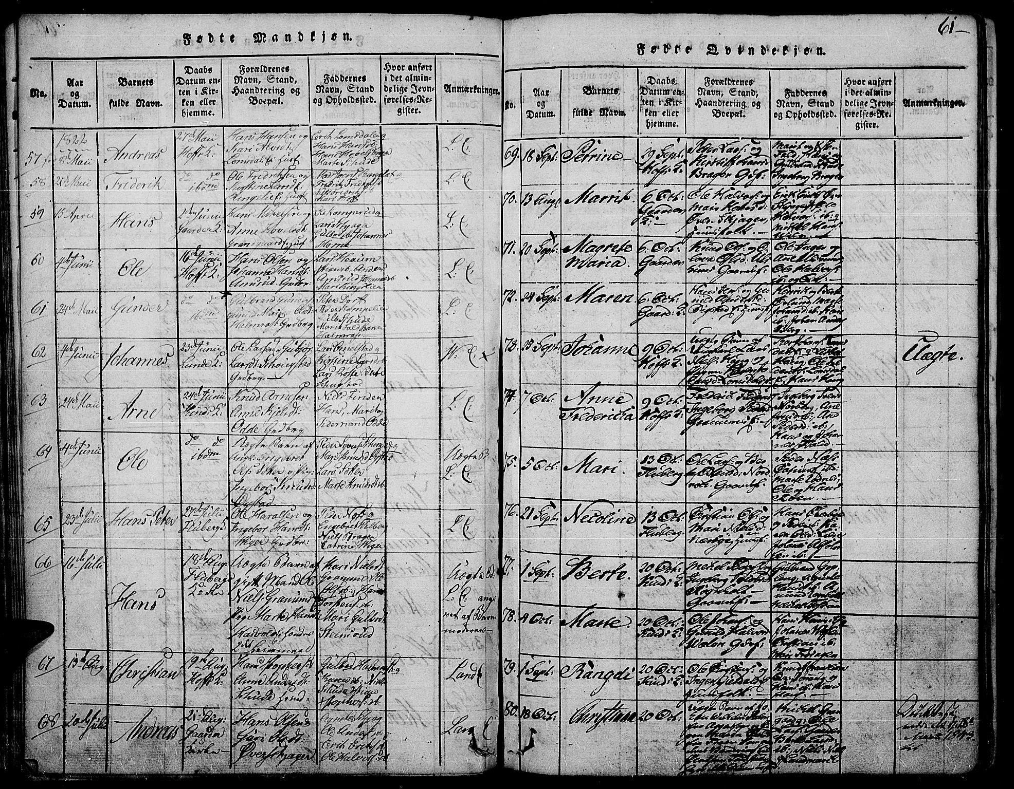 Land prestekontor, SAH/PREST-120/H/Ha/Haa/L0007: Parish register (official) no. 7, 1814-1830, p. 61