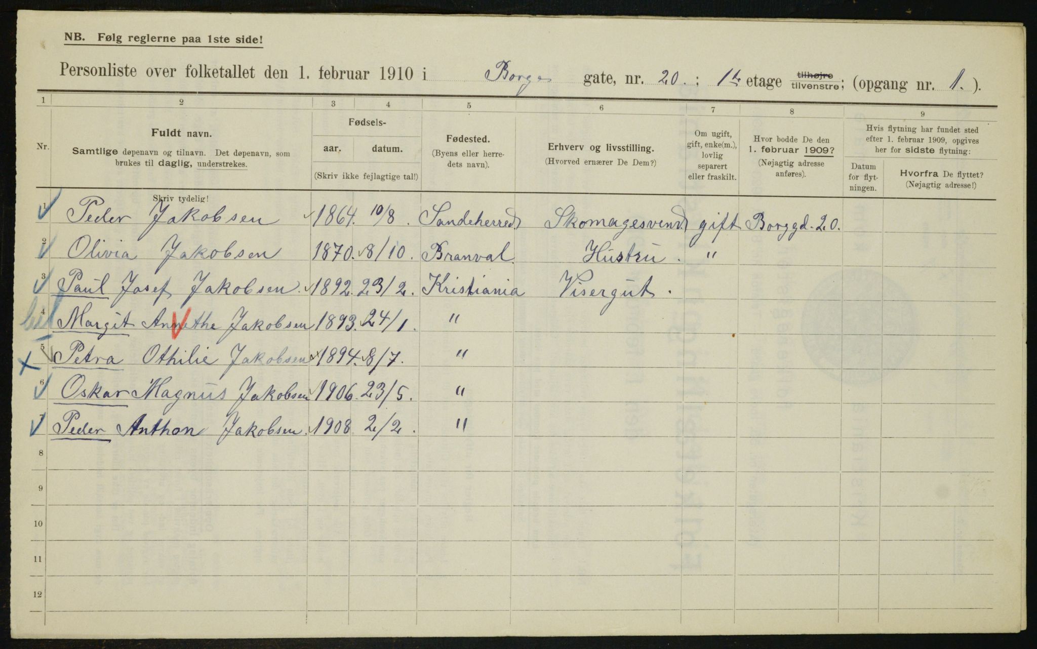 OBA, Municipal Census 1910 for Kristiania, 1910, p. 7730