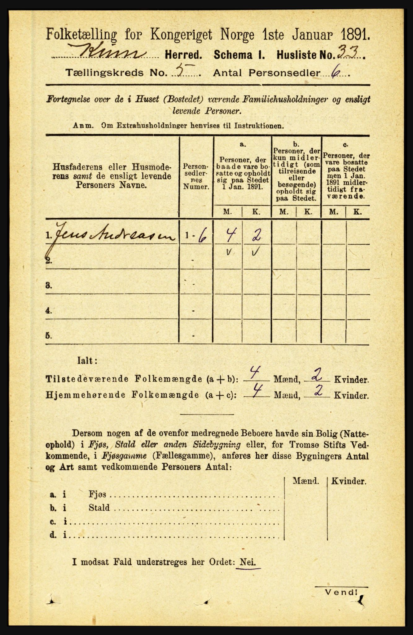 RA, 1891 census for 1437 Kinn, 1891, p. 1772