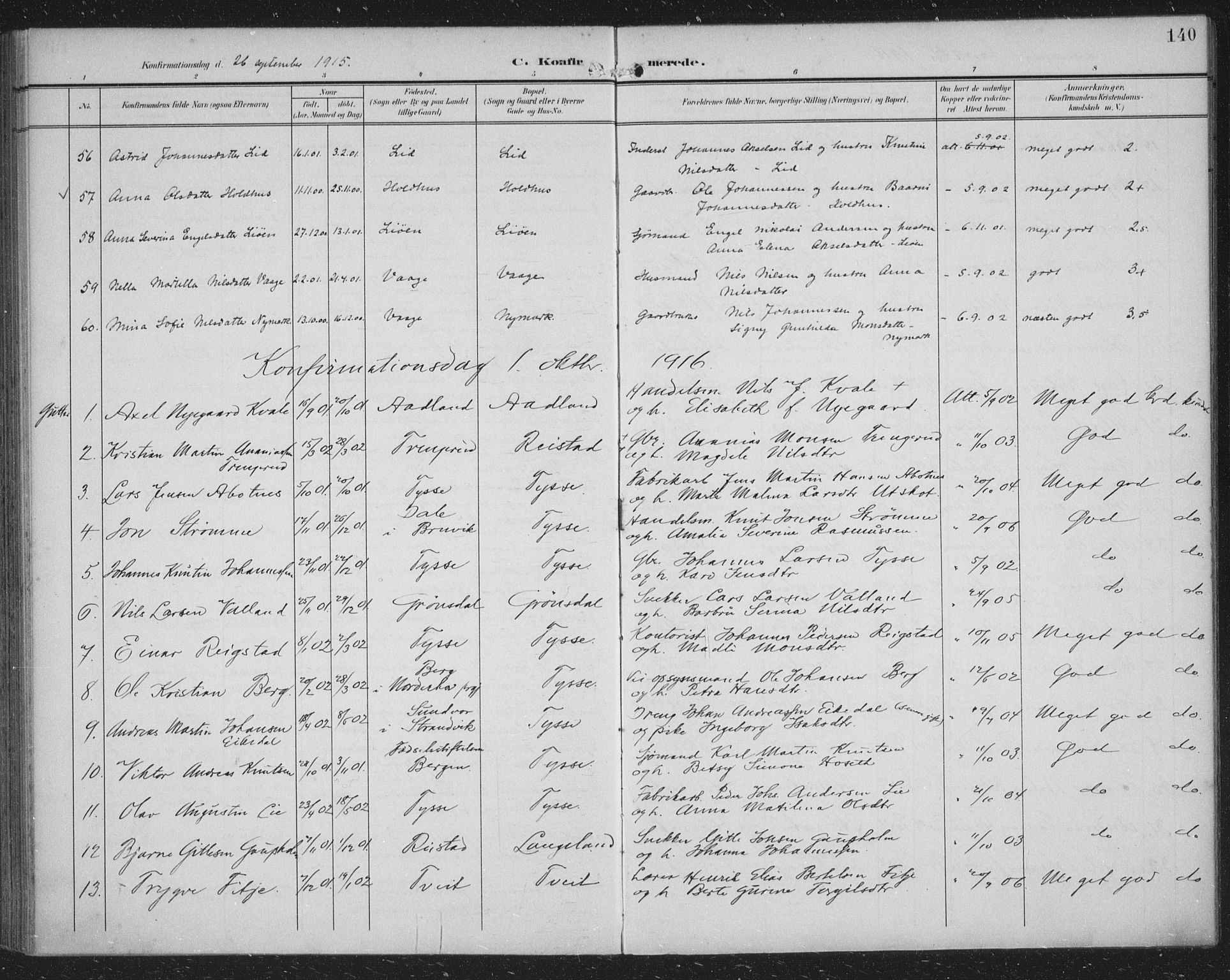 Samnanger Sokneprestembete, AV/SAB-A-77501/H/Haa: Parish register (official) no. A 2, 1902-1918, p. 140