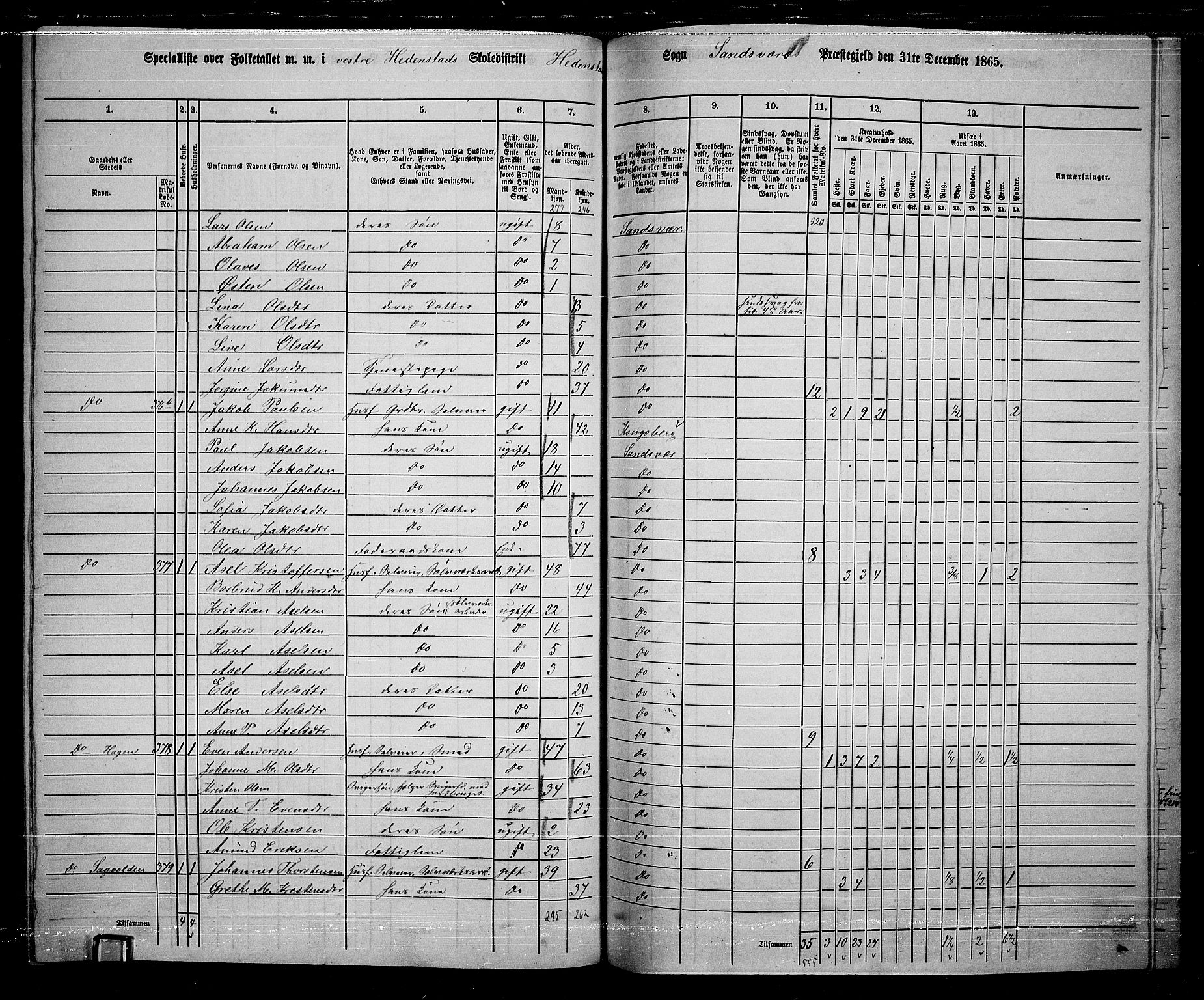 RA, 1865 census for Sandsvær, 1865, p. 138