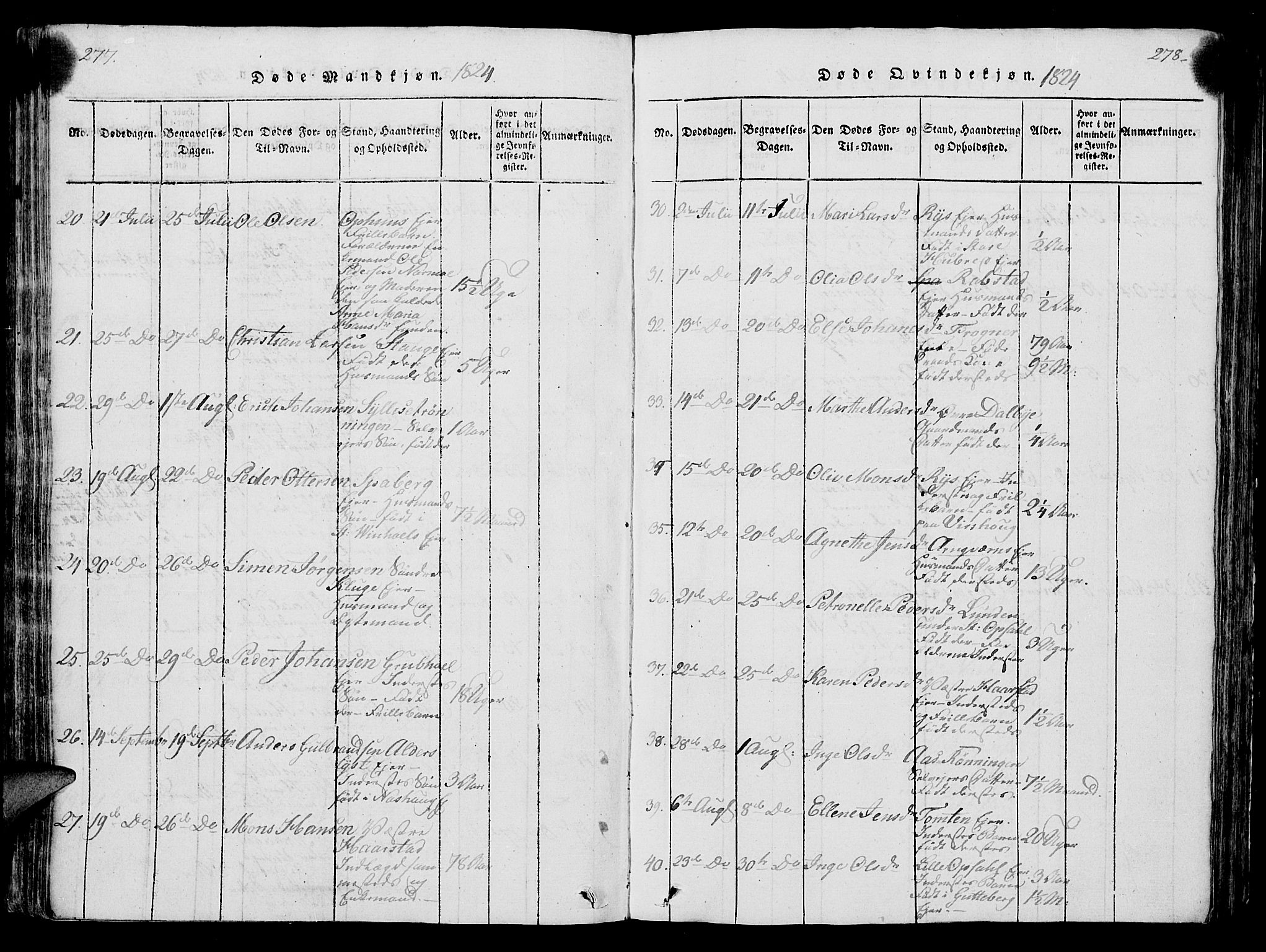 Vang prestekontor, Hedmark, AV/SAH-PREST-008/H/Ha/Hab/L0004: Parish register (copy) no. 4, 1813-1827, p. 277-278