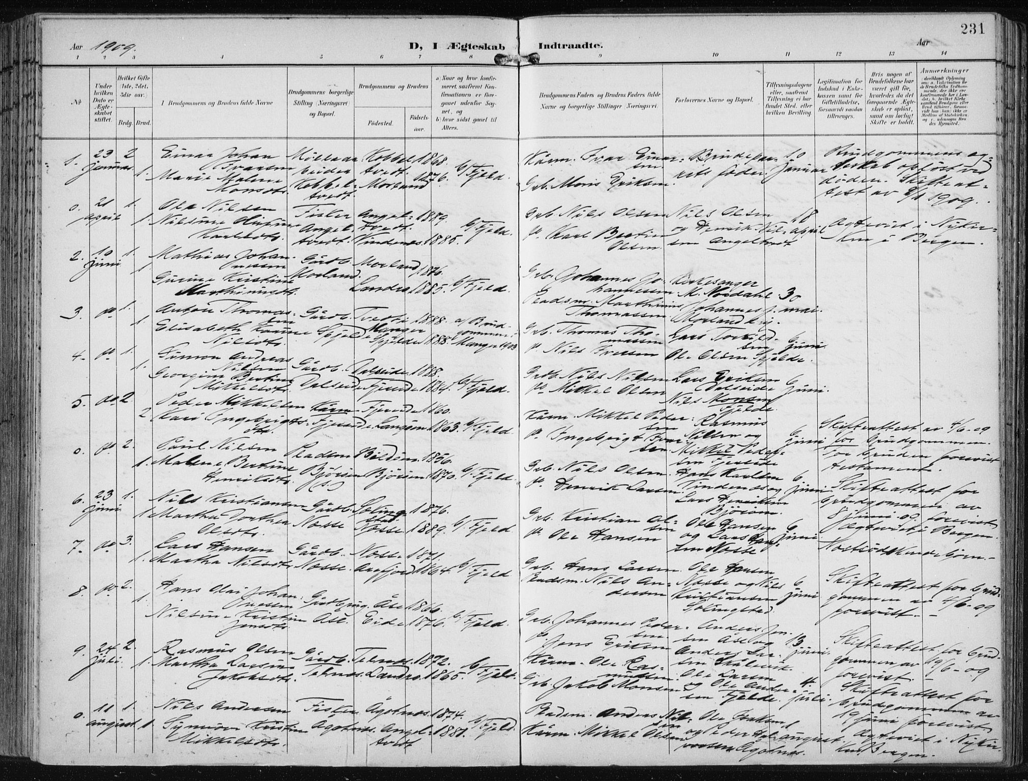 Fjell sokneprestembete, SAB/A-75301/H/Haa: Parish register (official) no. A  9, 1899-1910, p. 231