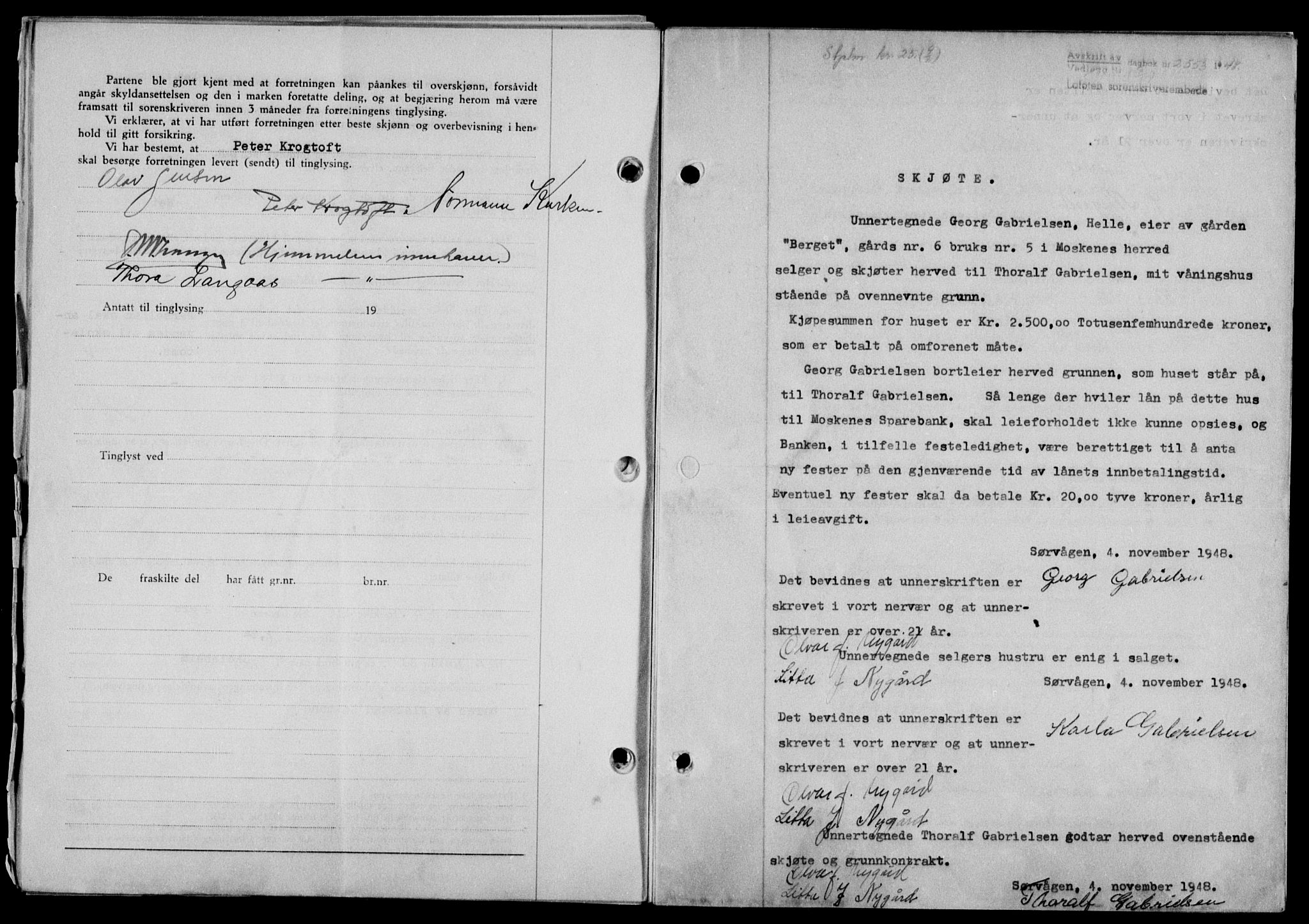 Lofoten sorenskriveri, SAT/A-0017/1/2/2C/L0019a: Mortgage book no. 19a, 1948-1948, Diary no: : 2553/1948