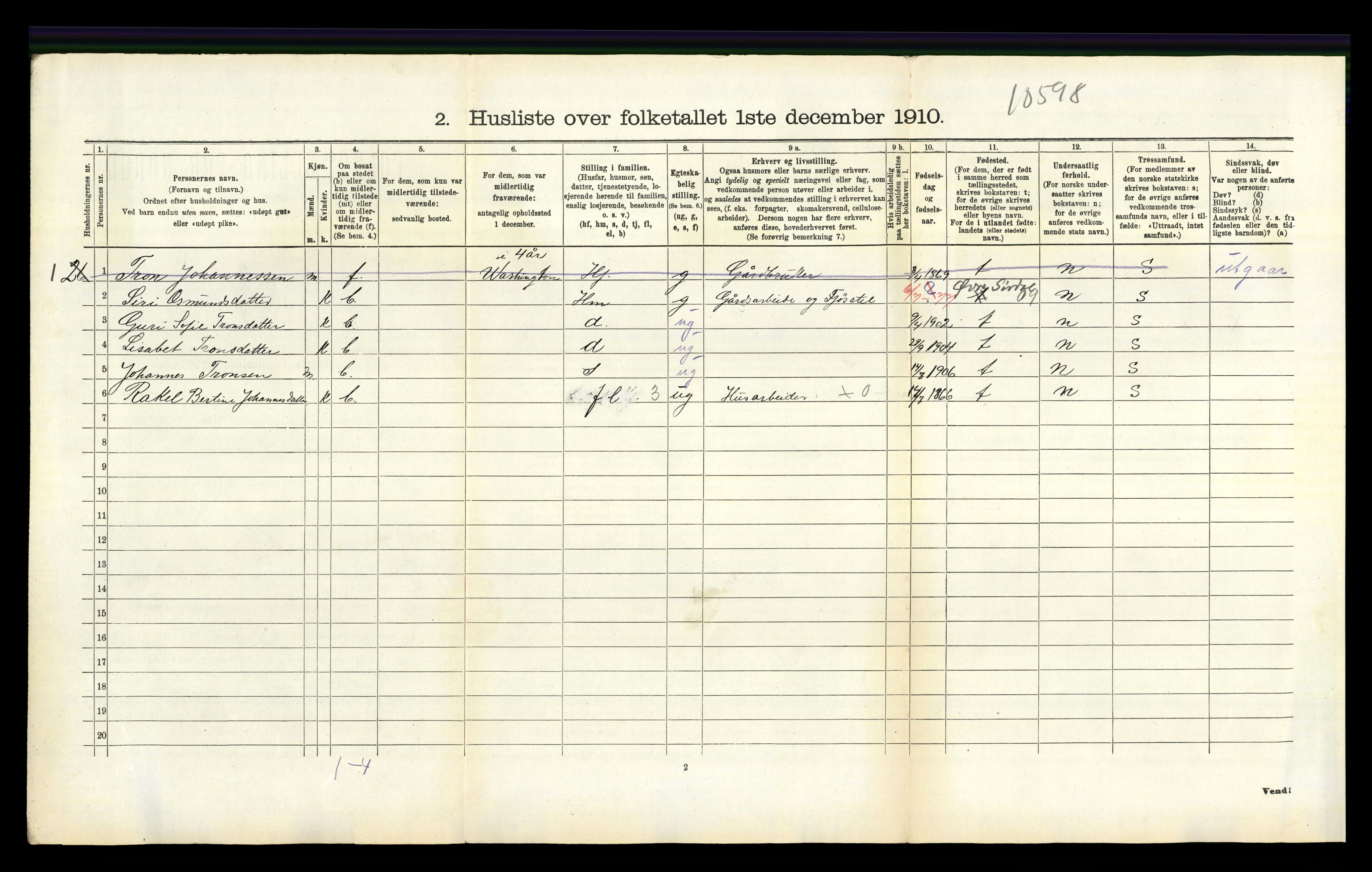 RA, 1910 census for Tonstad, 1910, p. 247