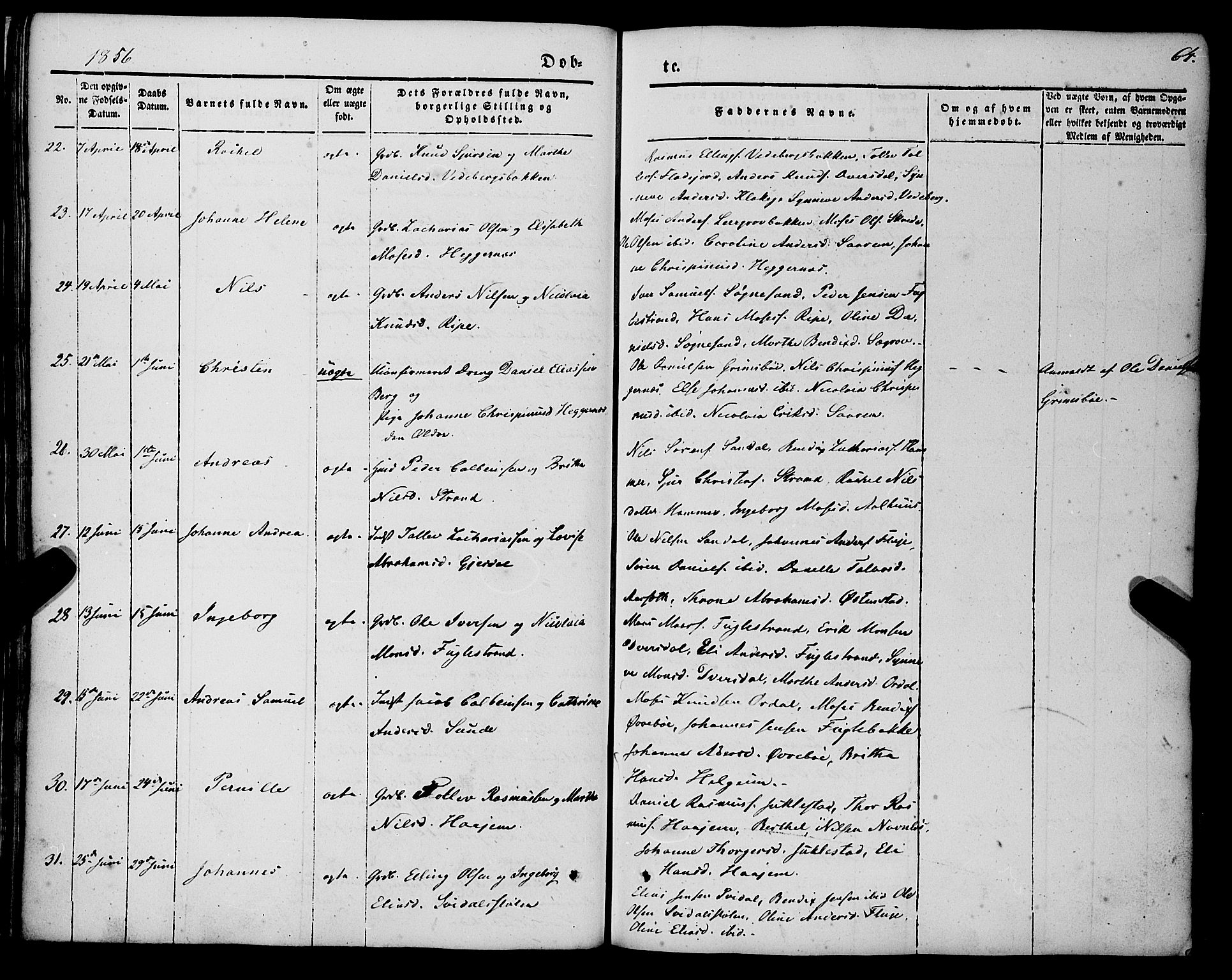 Jølster sokneprestembete, AV/SAB-A-80701/H/Haa/Haaa/L0010: Parish register (official) no. A 10, 1847-1865, p. 64