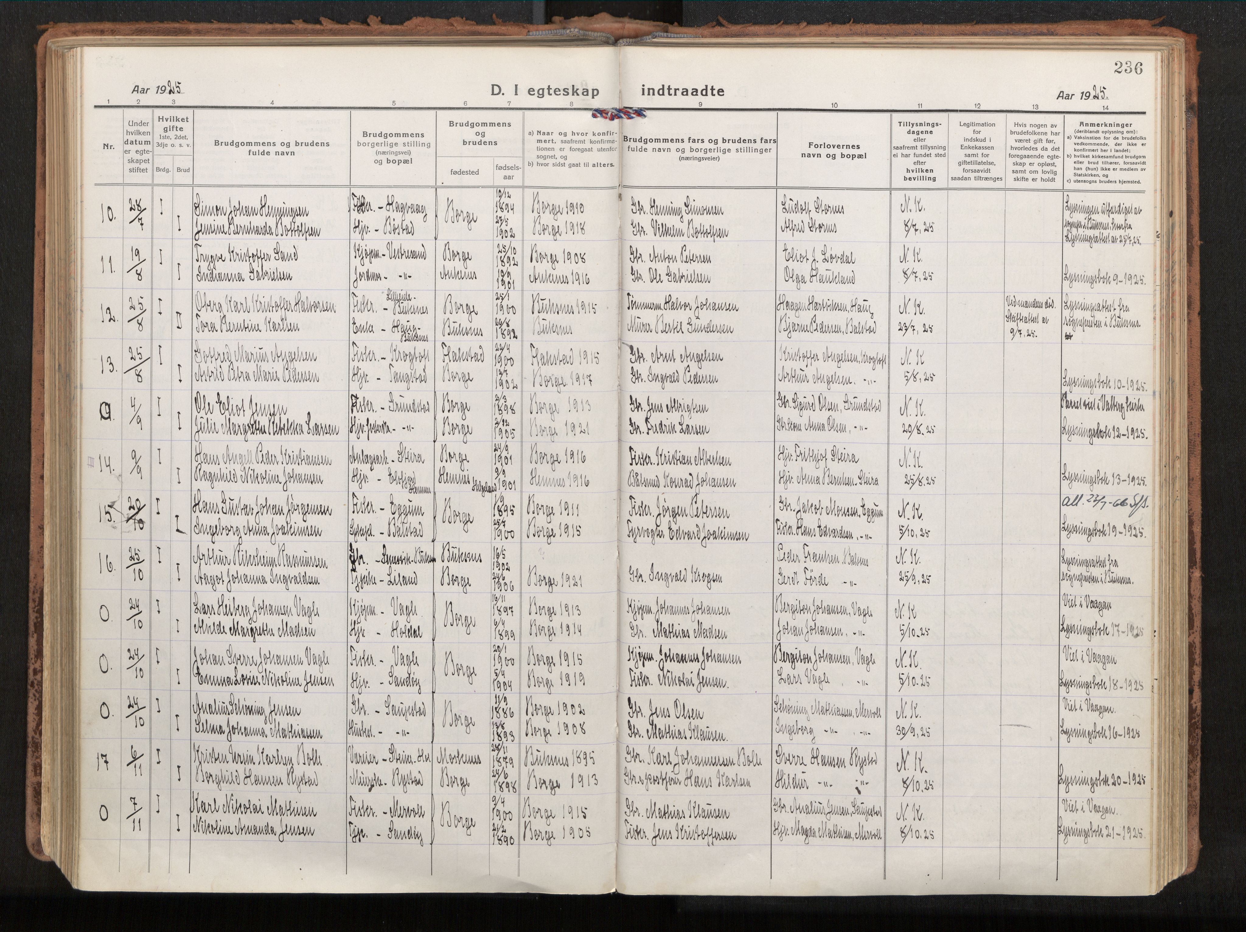 Ministerialprotokoller, klokkerbøker og fødselsregistre - Nordland, SAT/A-1459/880/L1136: Parish register (official) no. 880A10, 1919-1927, p. 236