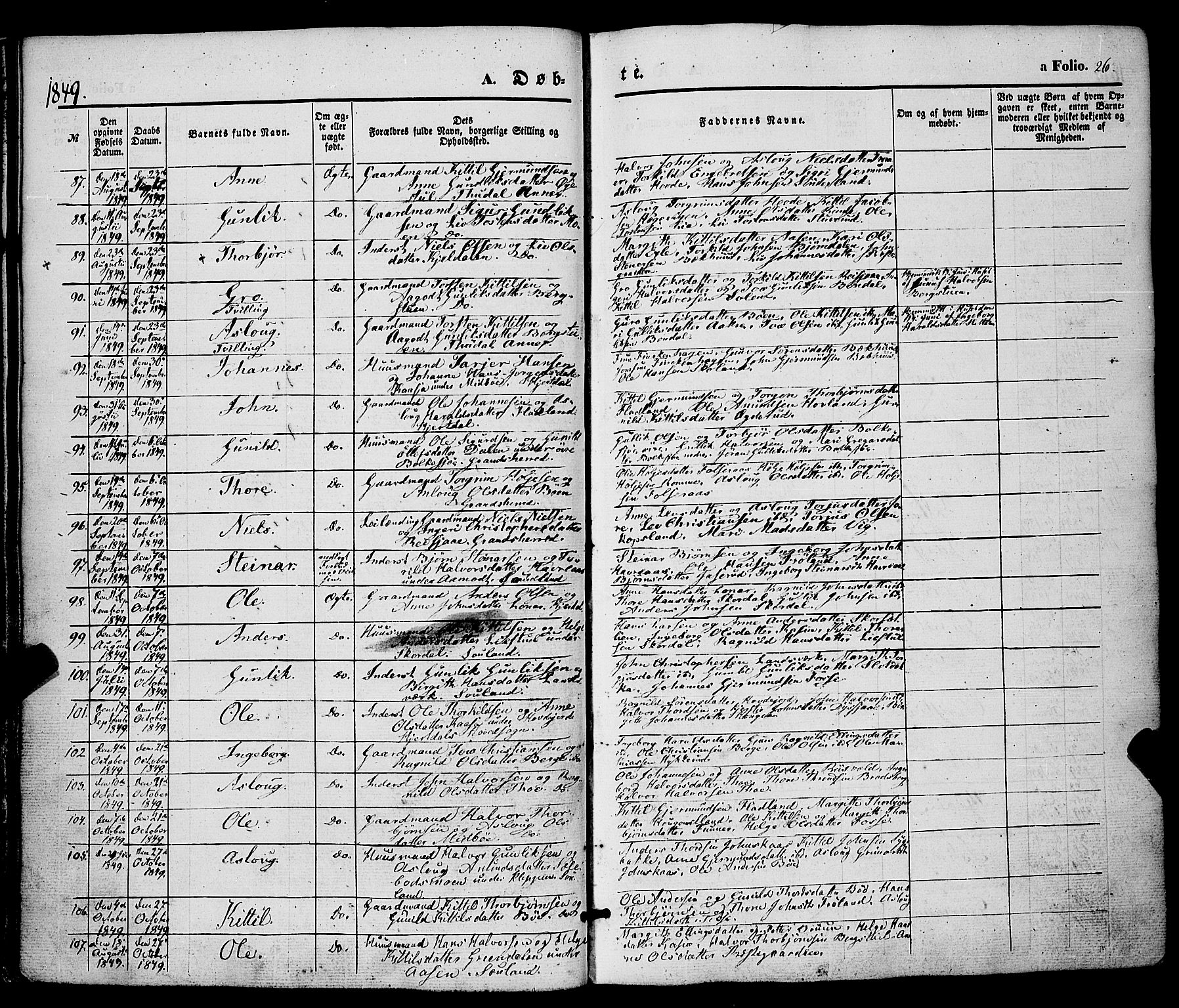 Hjartdal kirkebøker, AV/SAKO-A-270/F/Fa/L0008: Parish register (official) no. I 8, 1844-1859, p. 26