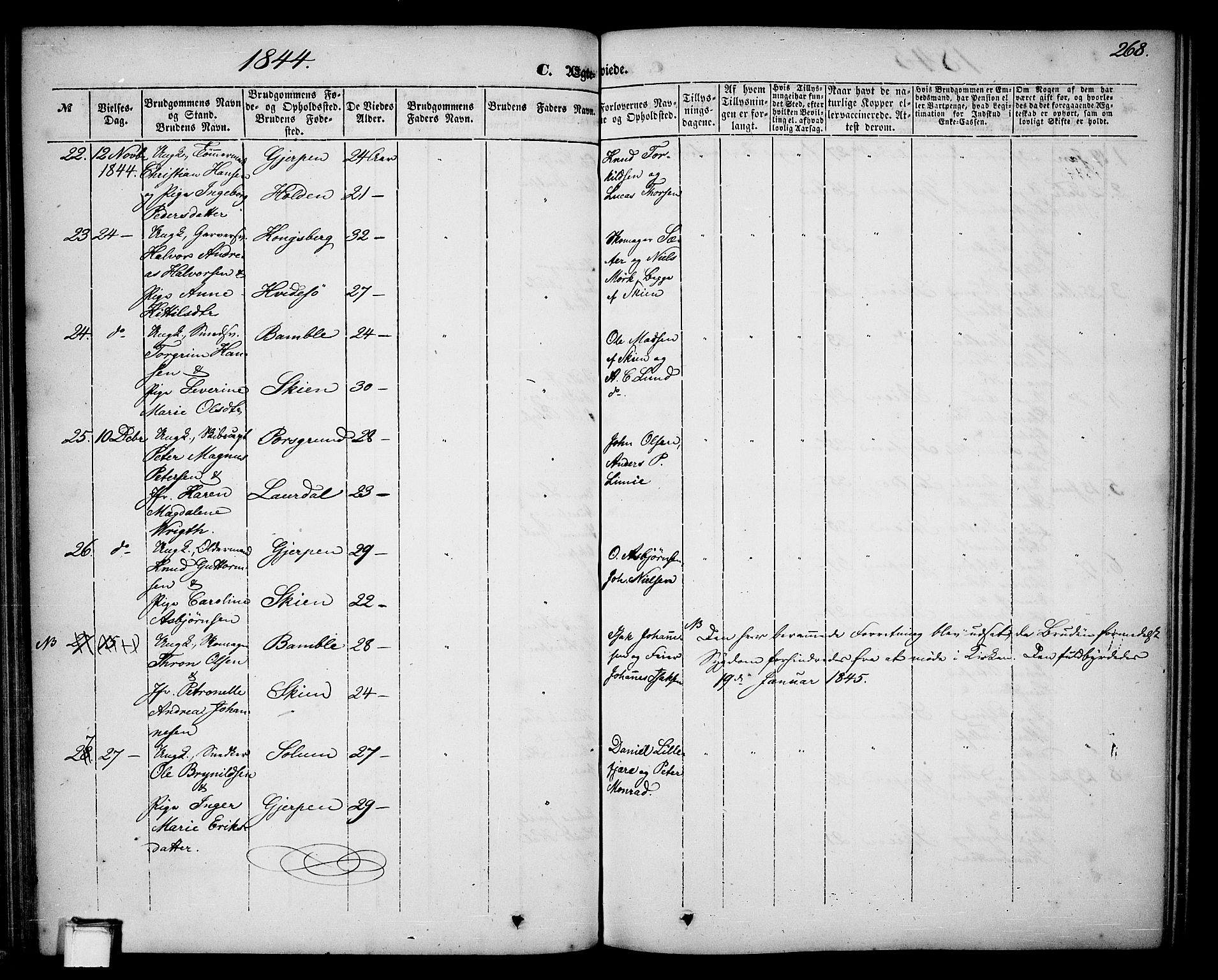 Skien kirkebøker, SAKO/A-302/G/Ga/L0004: Parish register (copy) no. 4, 1843-1867, p. 268