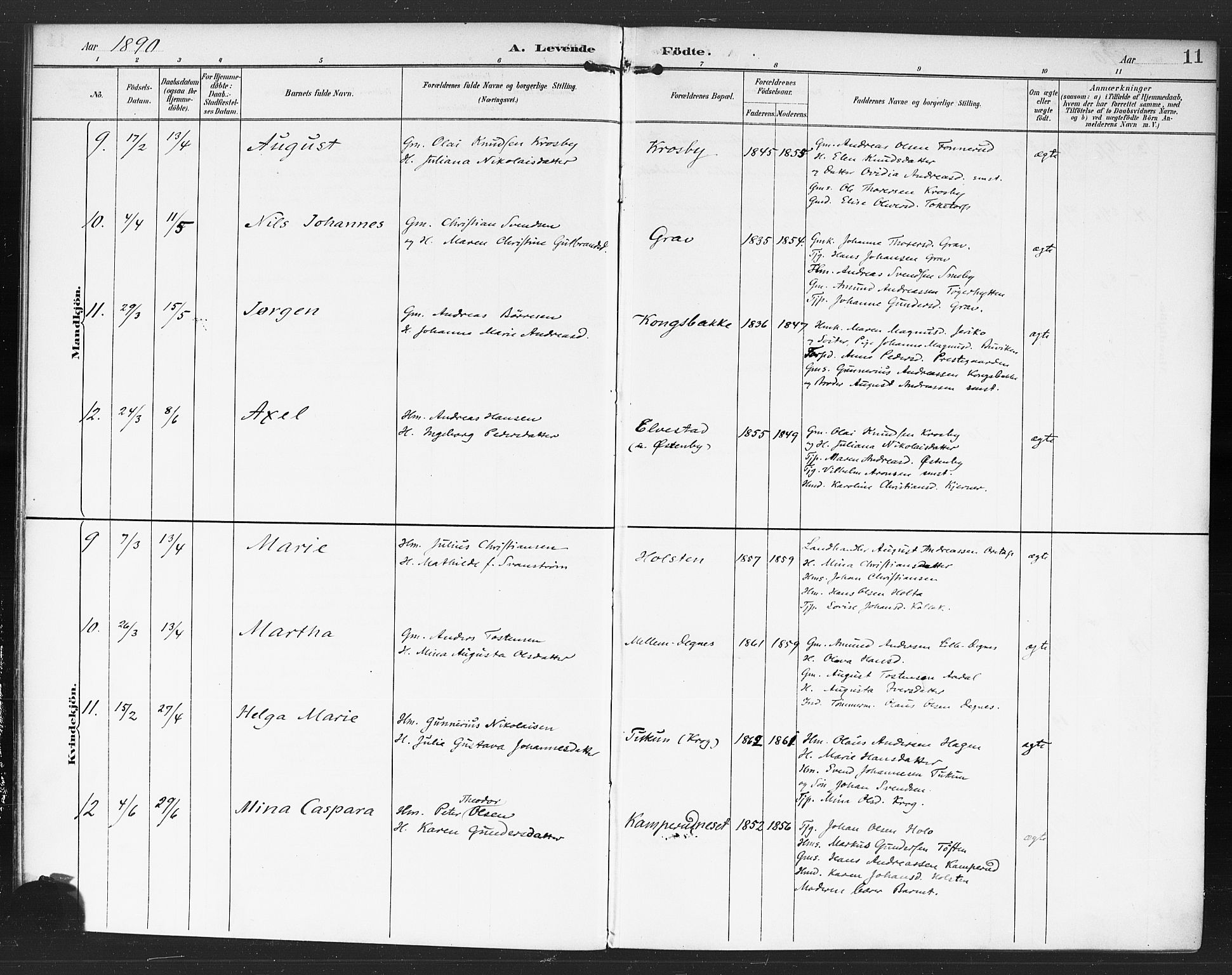 Rødenes prestekontor Kirkebøker, AV/SAO-A-2005/F/Fa/L0010: Parish register (official) no. I 10, 1890-1900, p. 11