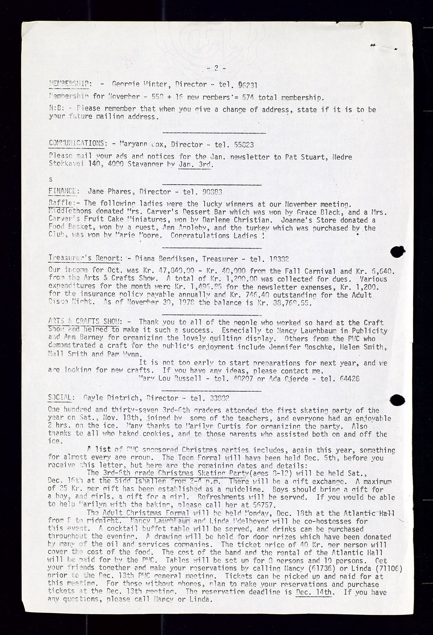 PA 1547 - Petroleum Wives Club, AV/SAST-A-101974/X/Xa/L0001: Newsletters (1971-1978)/radiointervjuer på kasett (1989-1992), 1970-1978