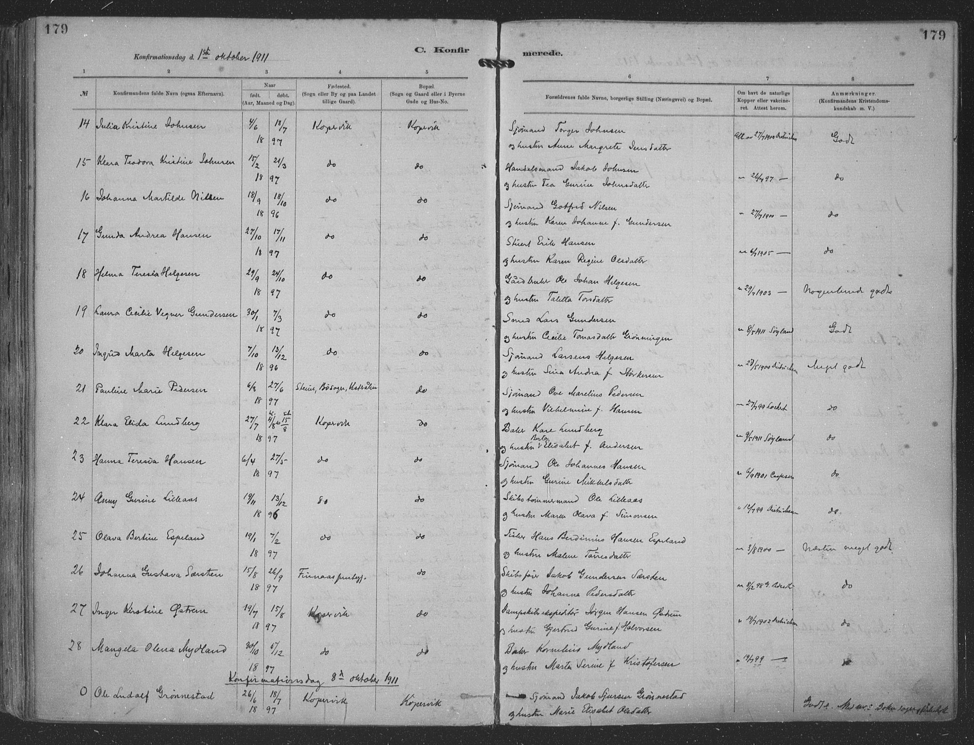 Kopervik sokneprestkontor, SAST/A-101850/H/Ha/Haa/L0001: Parish register (official) no. A 1, 1880-1919, p. 179