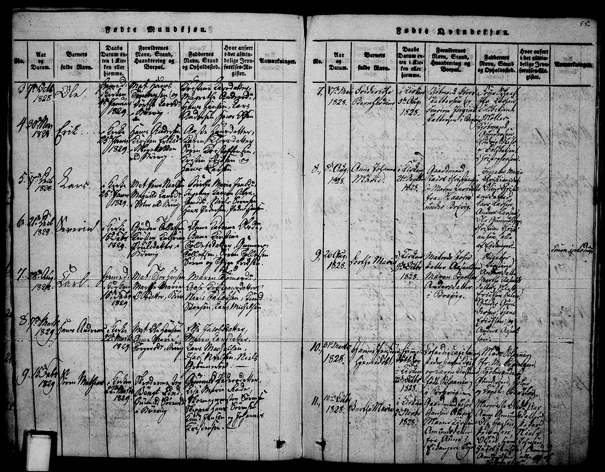 Brevik kirkebøker, SAKO/A-255/F/Fa/L0004: Parish register (official) no. 4, 1814-1846, p. 55