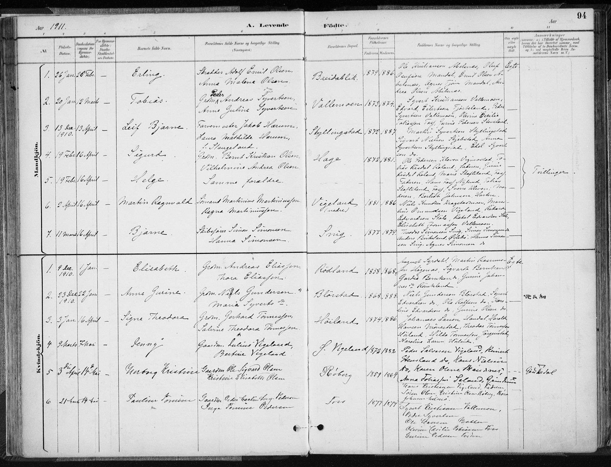 Sør-Audnedal sokneprestkontor, AV/SAK-1111-0039/F/Fa/Fab/L0010: Parish register (official) no. A 10, 1892-1913, p. 94