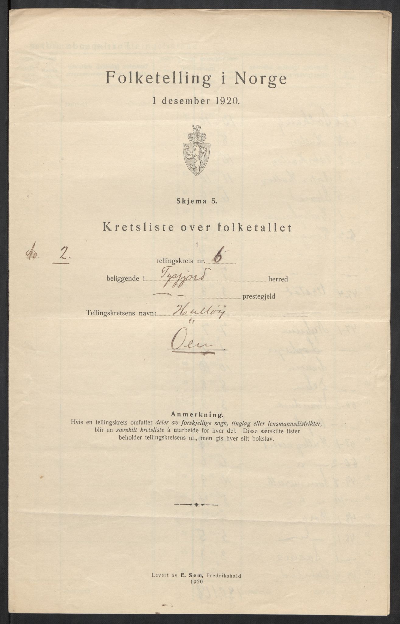 SAT, 1920 census for Tysfjord, 1920, p. 23