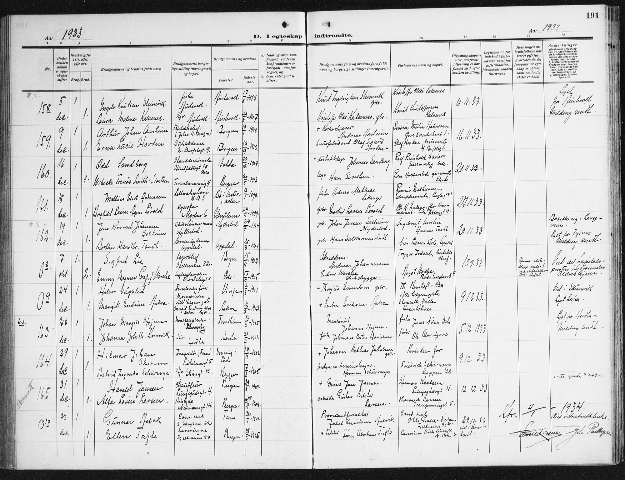 Domkirken sokneprestembete, AV/SAB-A-74801/H/Haa/L0039: Parish register (official) no. D 6, 1921-1937, p. 191