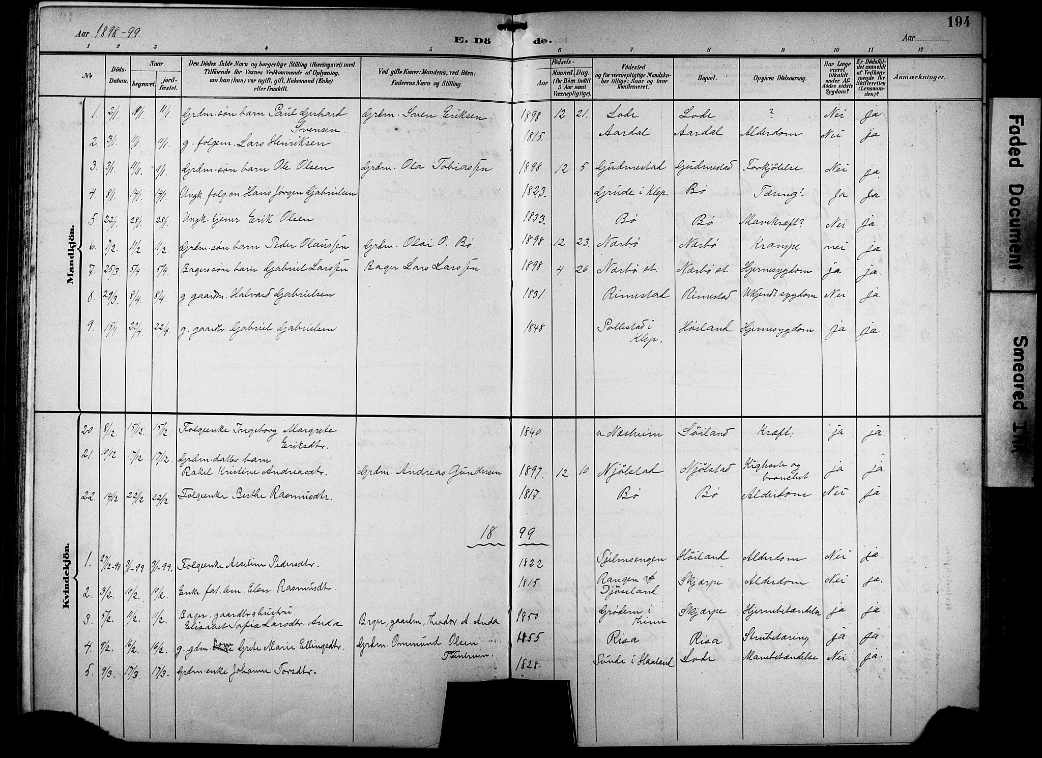 Hå sokneprestkontor, AV/SAST-A-101801/001/30BB/L0005: Parish register (copy) no. B 5, 1894-1912, p. 194