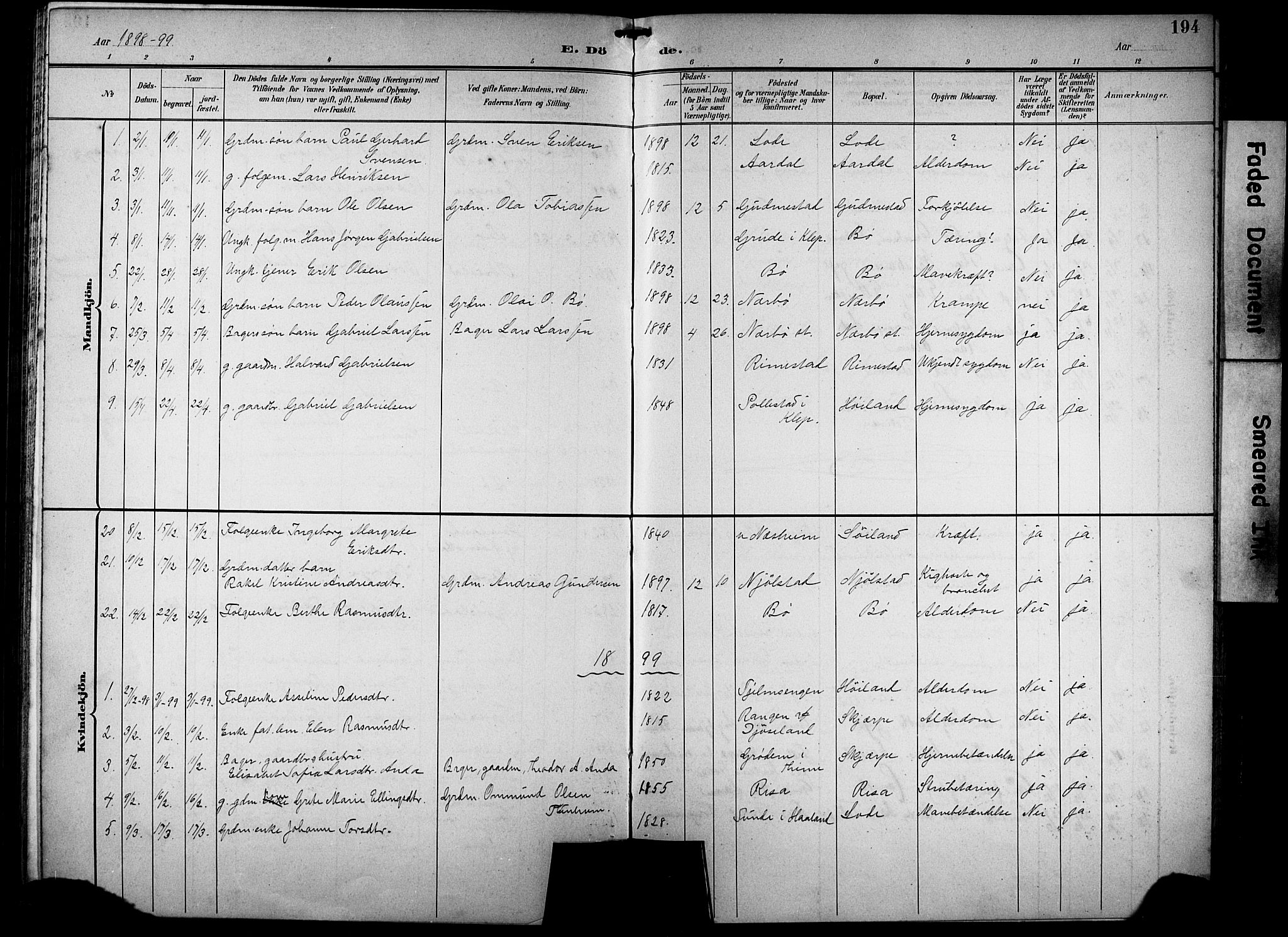 Hå sokneprestkontor, SAST/A-101801/001/30BB/L0005: Parish register (copy) no. B 5, 1894-1912, p. 194