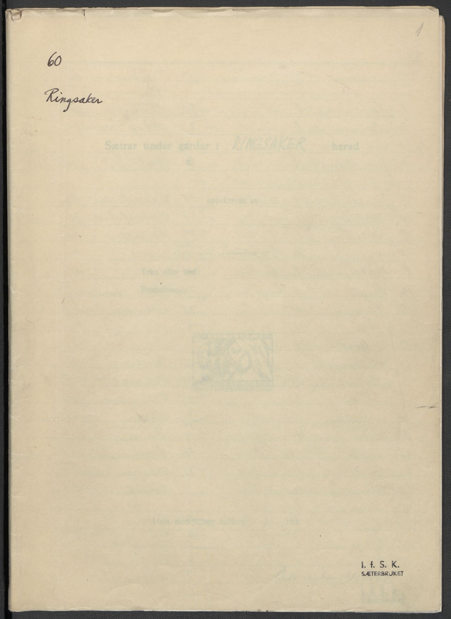 Instituttet for sammenlignende kulturforskning, RA/PA-0424/F/Fc/L0002/0003: Eske B2: / Hedmark (perm III), 1934-1936, p. 1