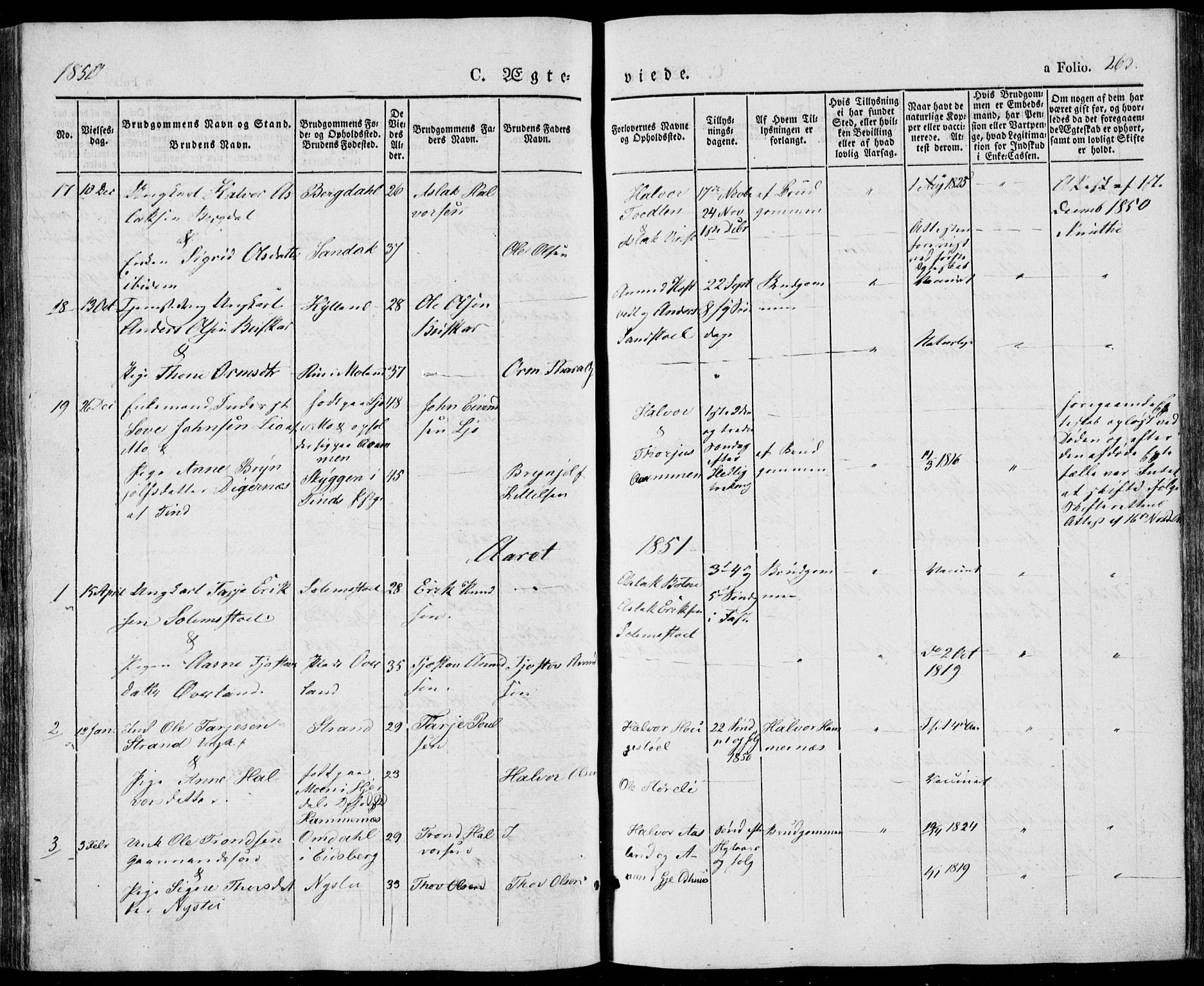 Vinje kirkebøker, SAKO/A-312/F/Fa/L0004: Parish register (official) no. I 4, 1843-1869, p. 263