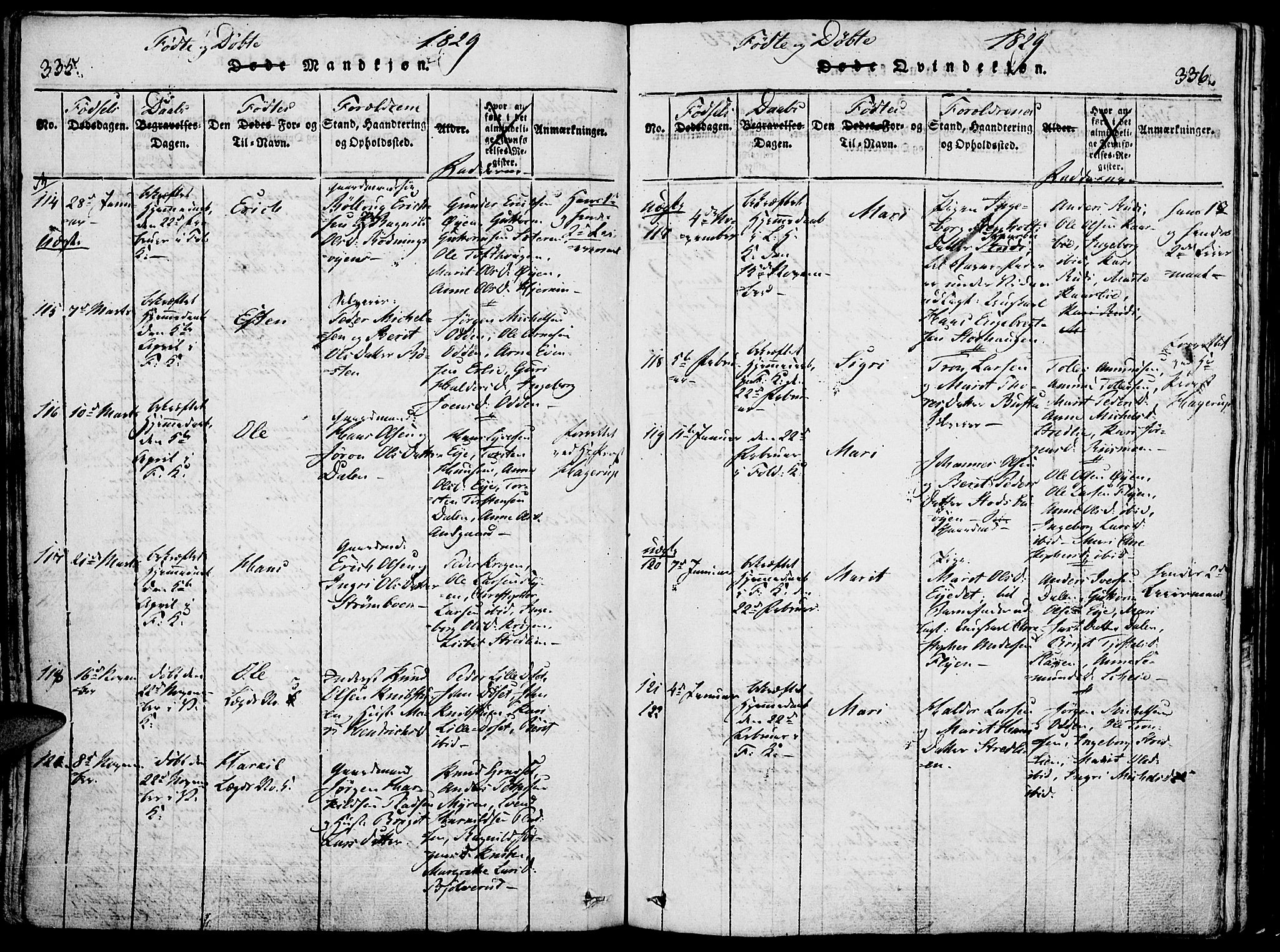 Lesja prestekontor, AV/SAH-PREST-068/H/Ha/Haa/L0004: Parish register (official) no. 4, 1820-1829, p. 335-336