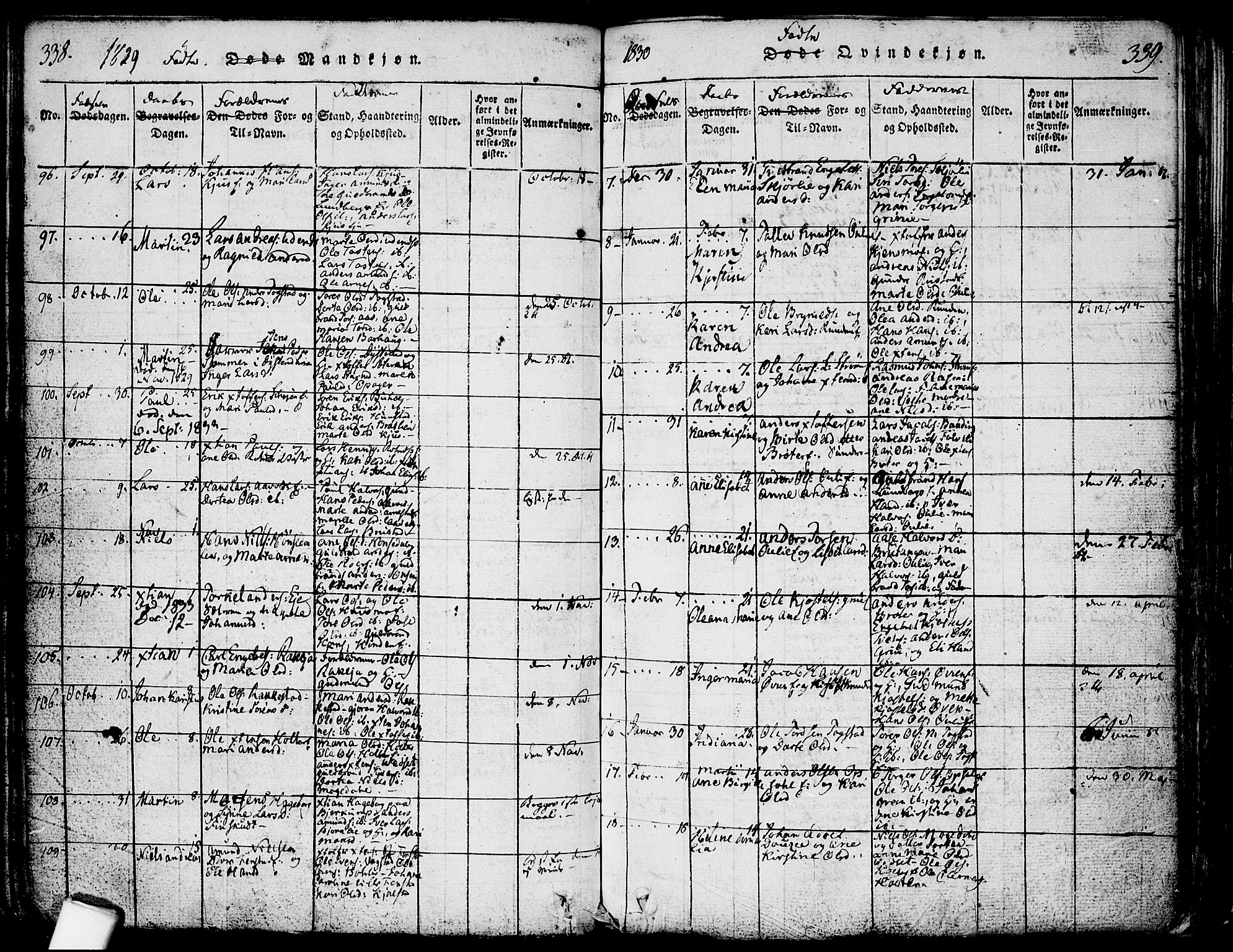 Nes prestekontor Kirkebøker, SAO/A-10410/F/Fa/L0005: Parish register (official) no. I 5, 1815-1835, p. 338-339